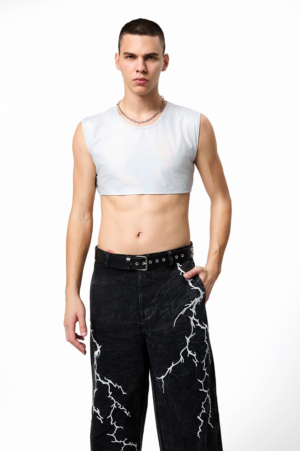 Radiant Shell Sleeveless Leather Crop Top