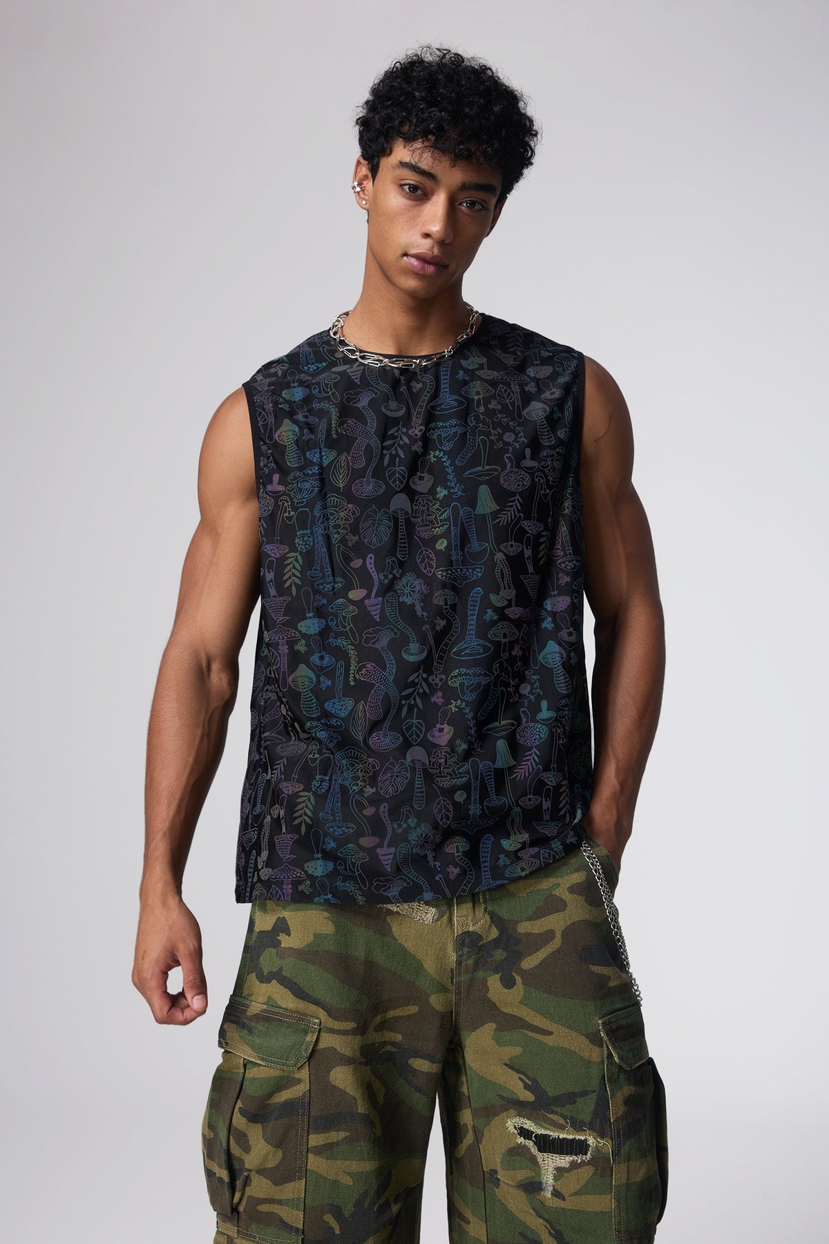 Radiate Beam Mushroom Reflective Sleeveless Top