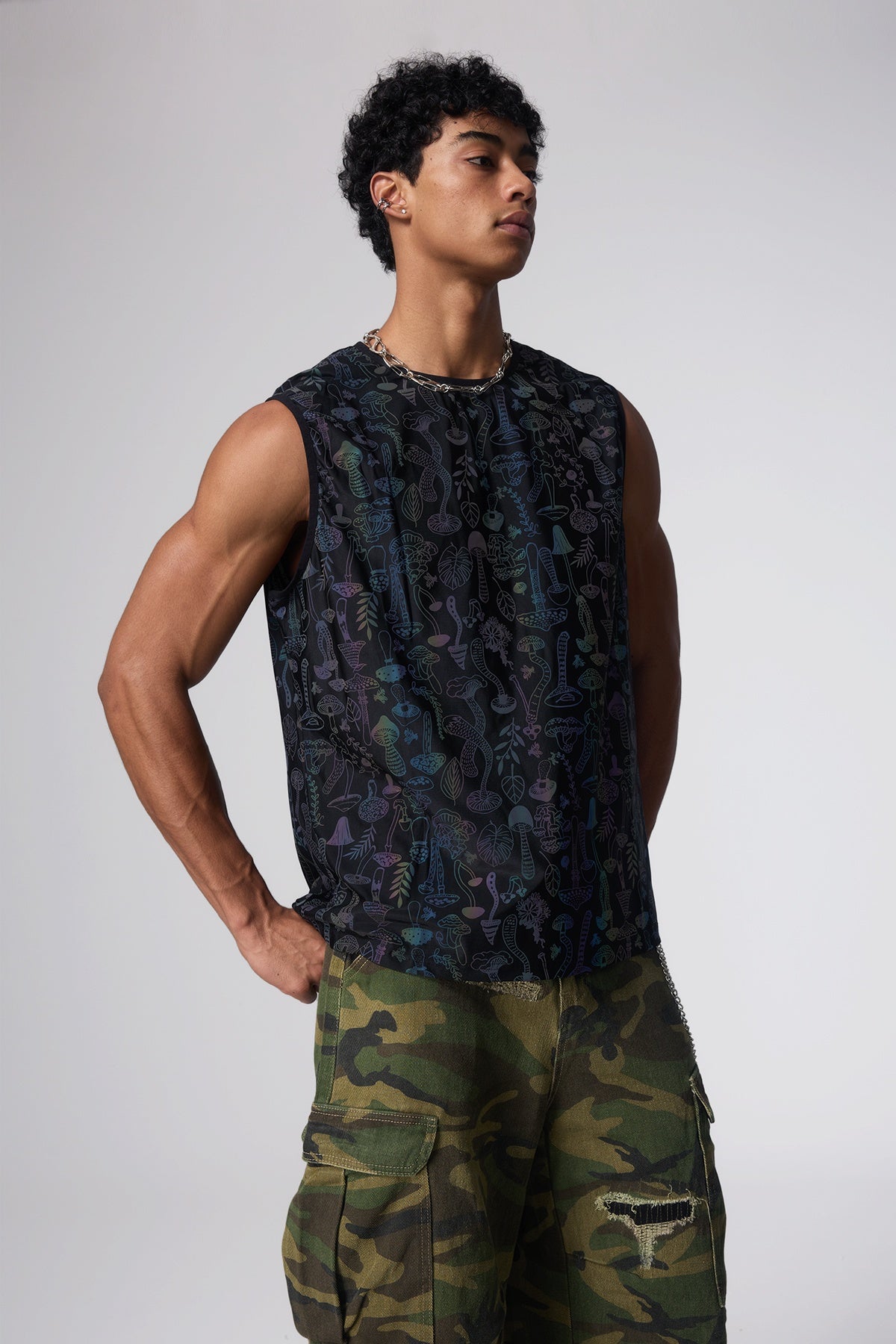 Radiate Beam Mushroom Reflective Sleeveless Top