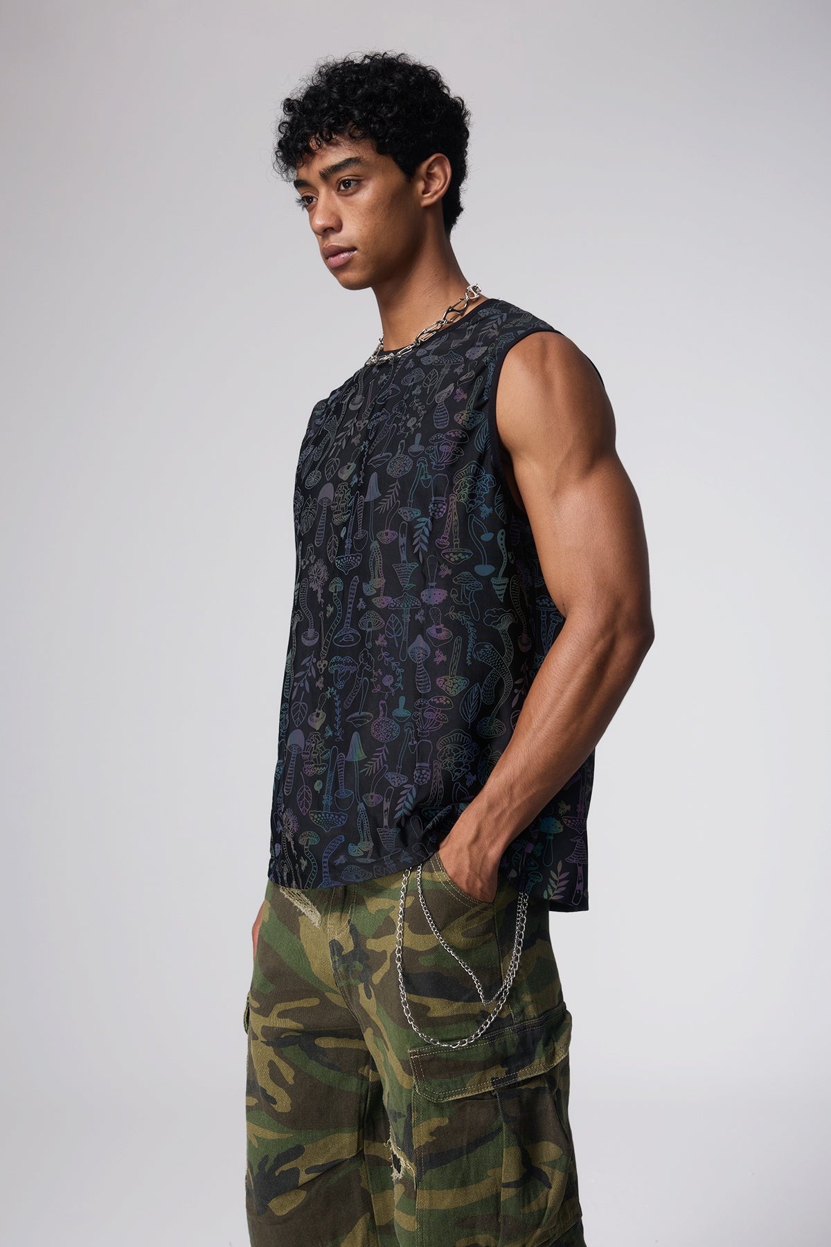 Radiate Beam Mushroom Reflective Sleeveless Top