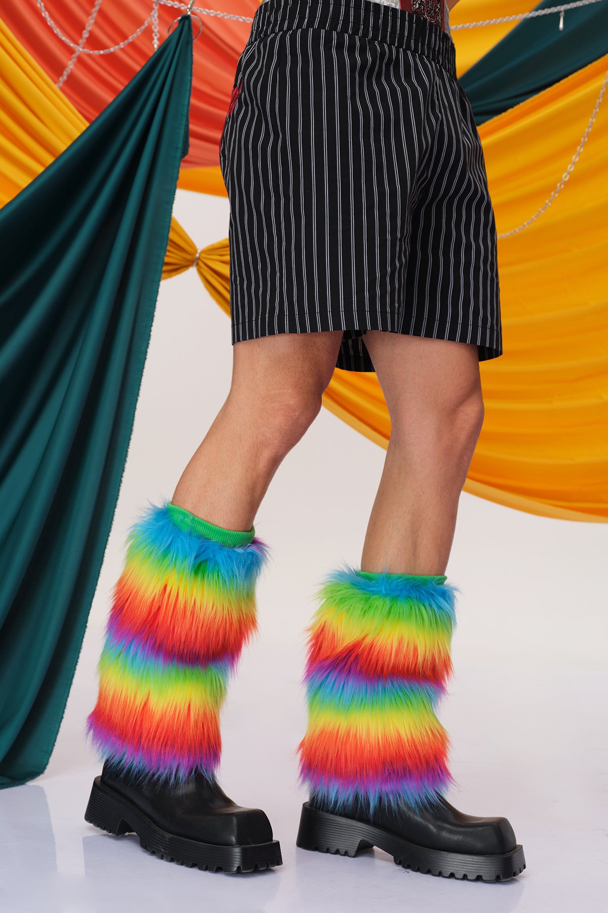Rainbow Shine Faux Fur Leg Warmers