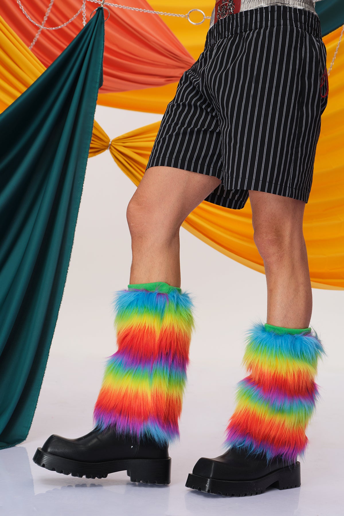 Rainbow Shine Faux Fur Leg Warmers