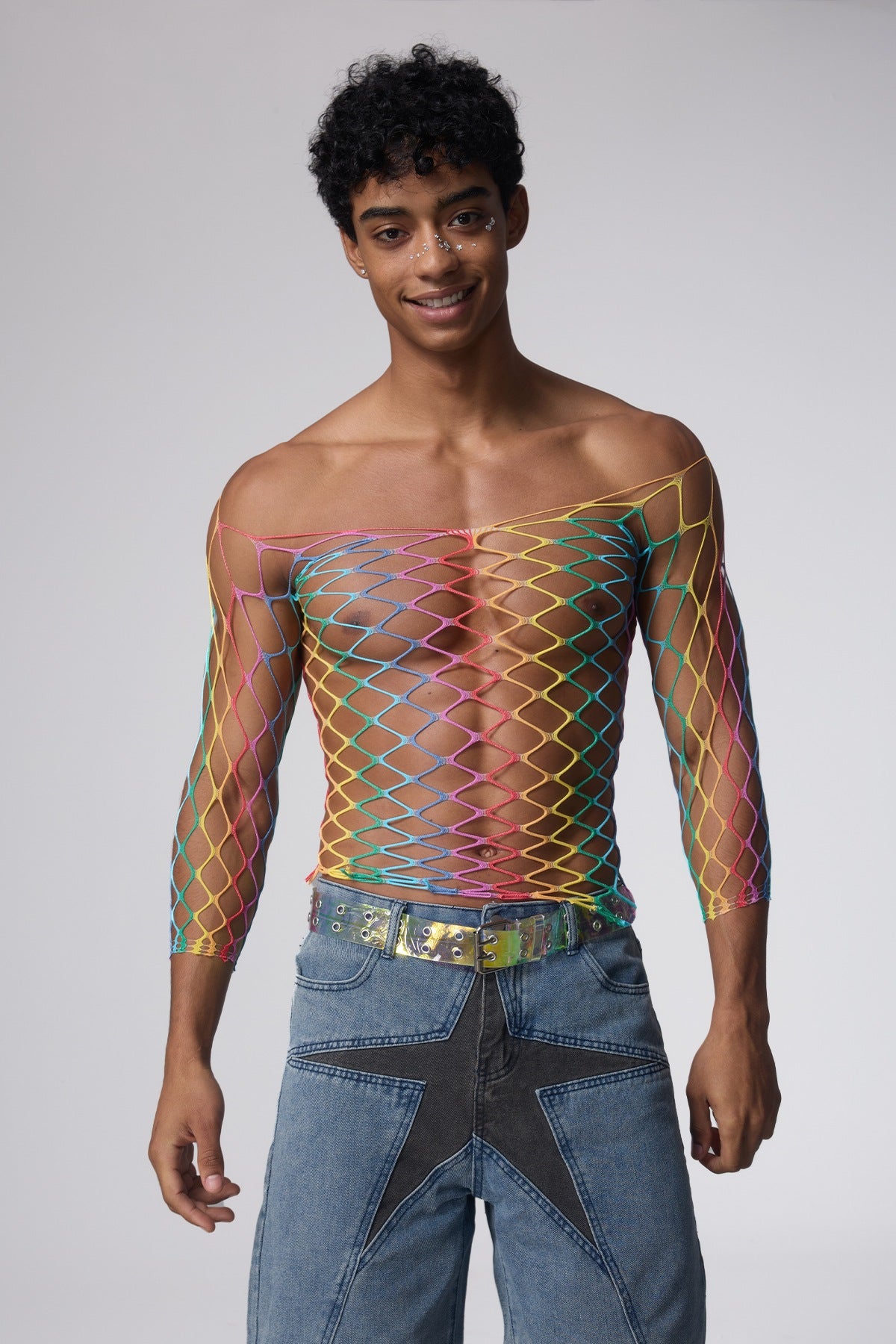 Rainbow Strike Net Cutout Top