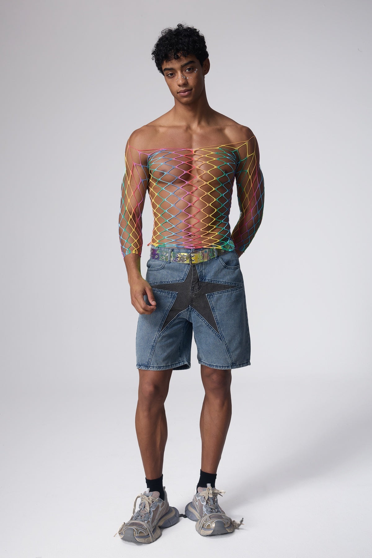 Rainbow Strike Net Cutout Top