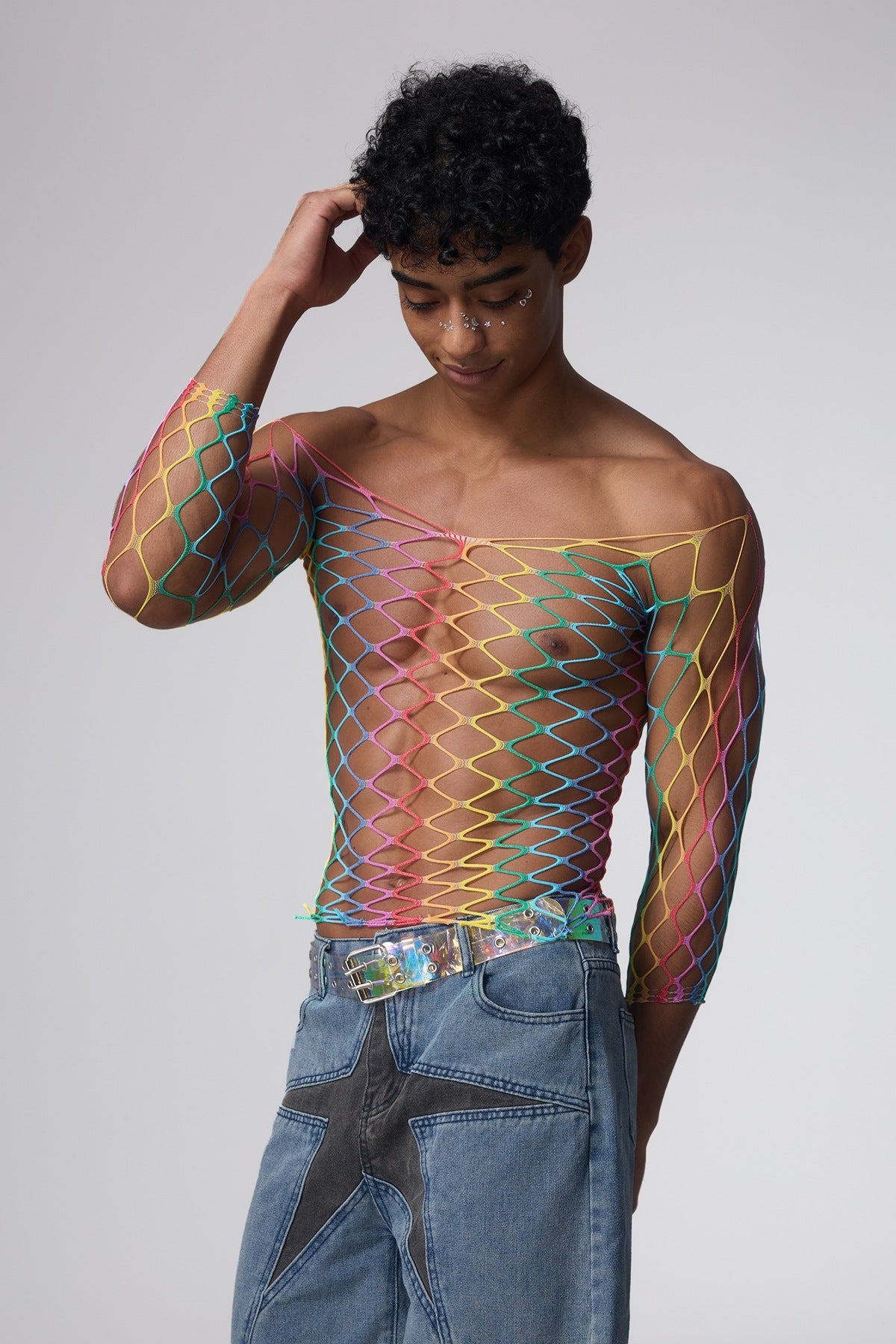Rainbow Strike Net Cutout Top