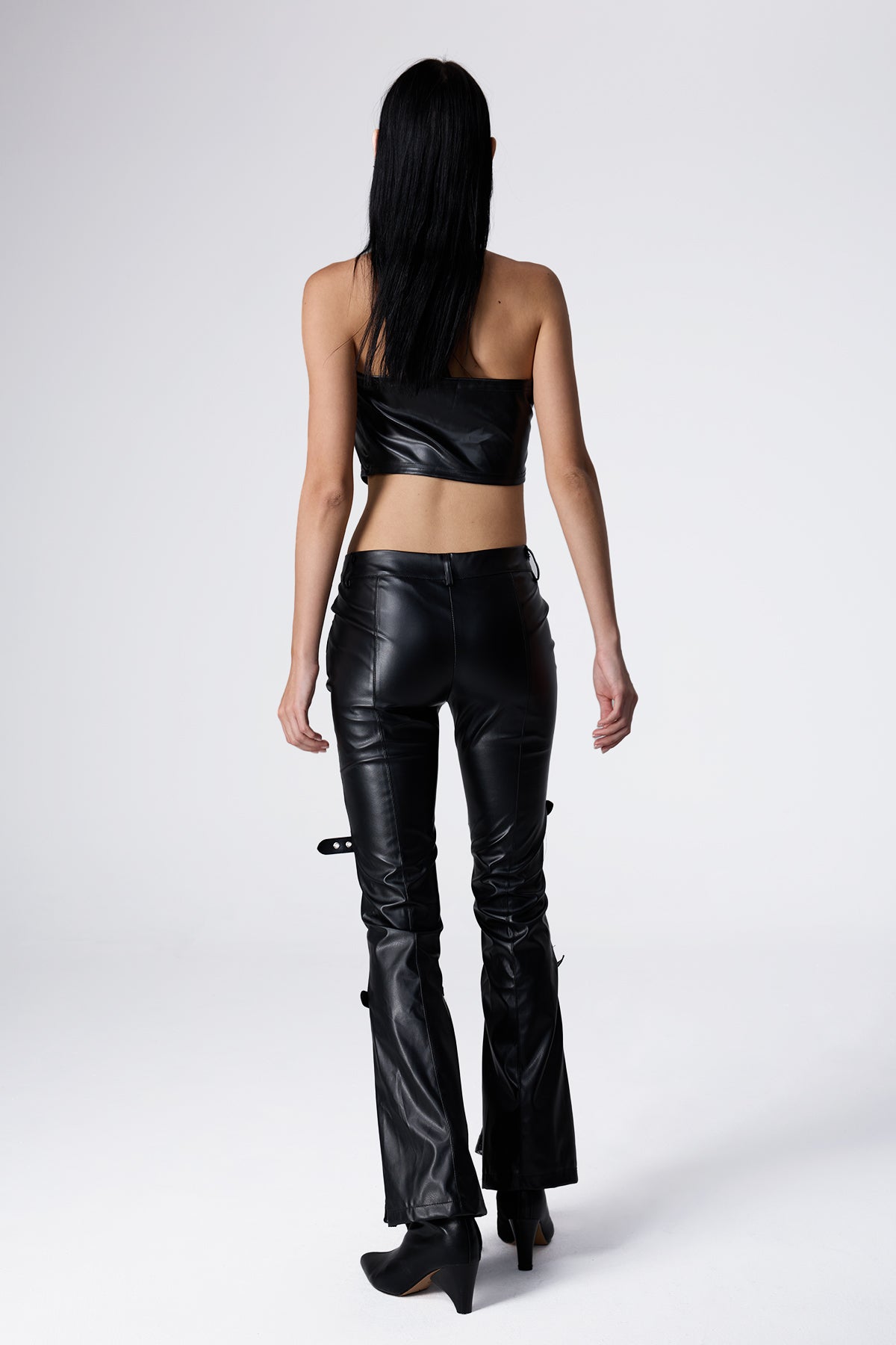 Rave Glint Halter Neck Leather Crop Top