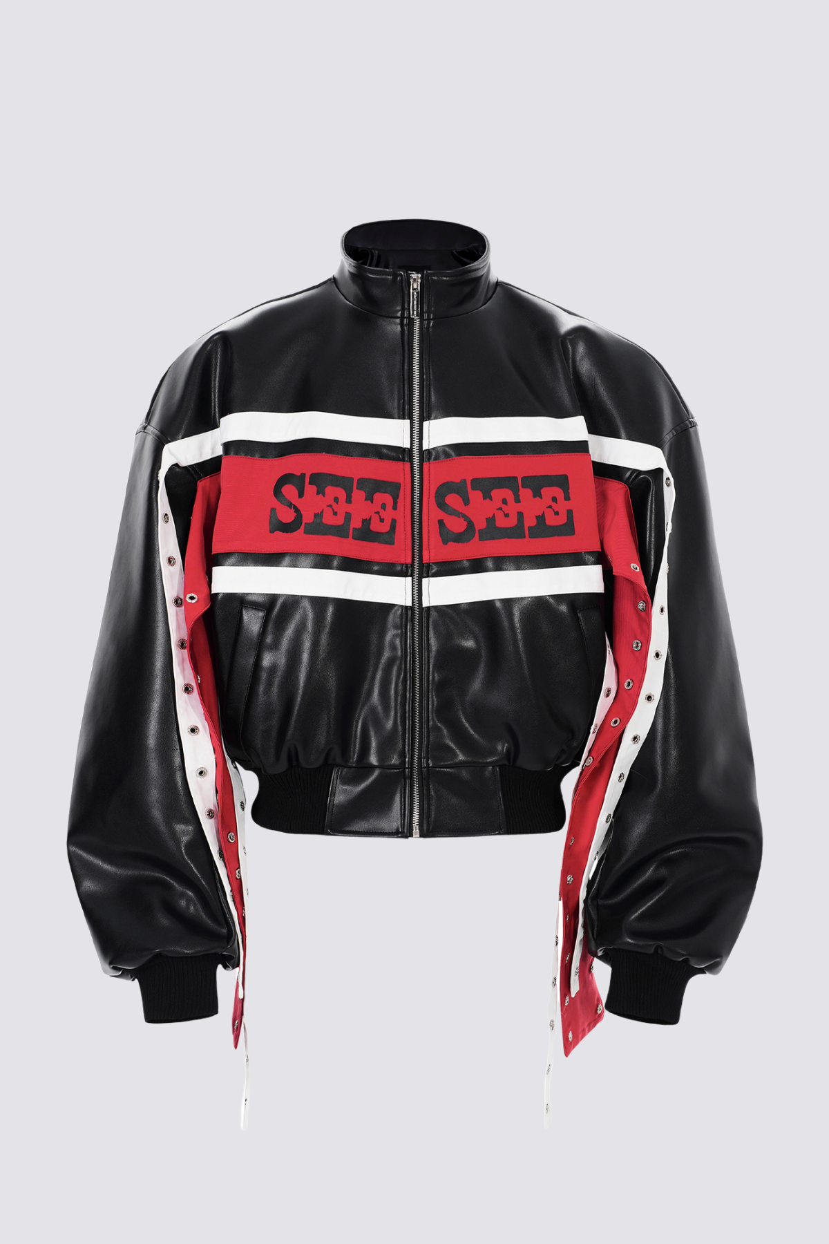 Raven Coil Colorblock Leather Crop Jacket