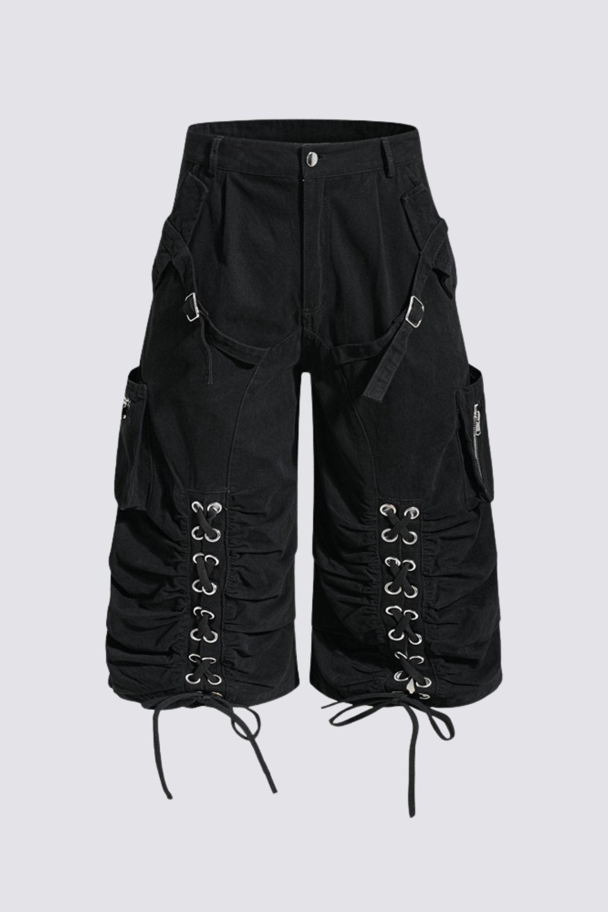 Raw Flare Lace Up Capri Pants Black