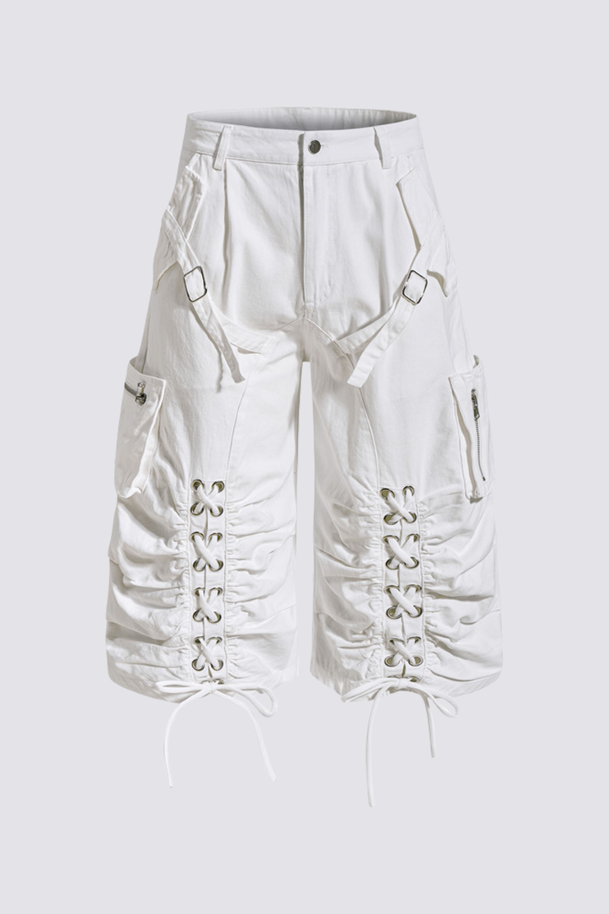 Raw Flare Lace Up Capri Pants White