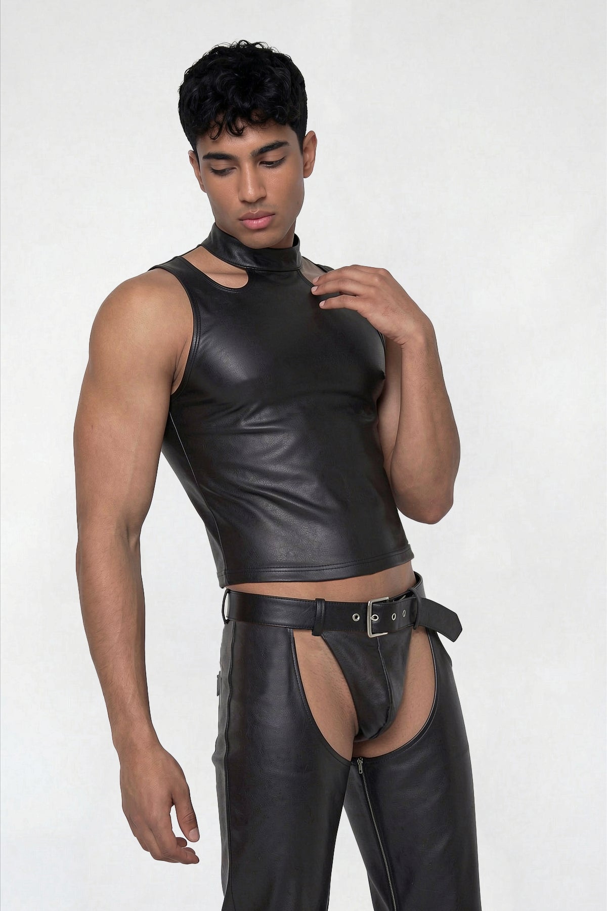Rebel Lash Leather Cutout Tank Top