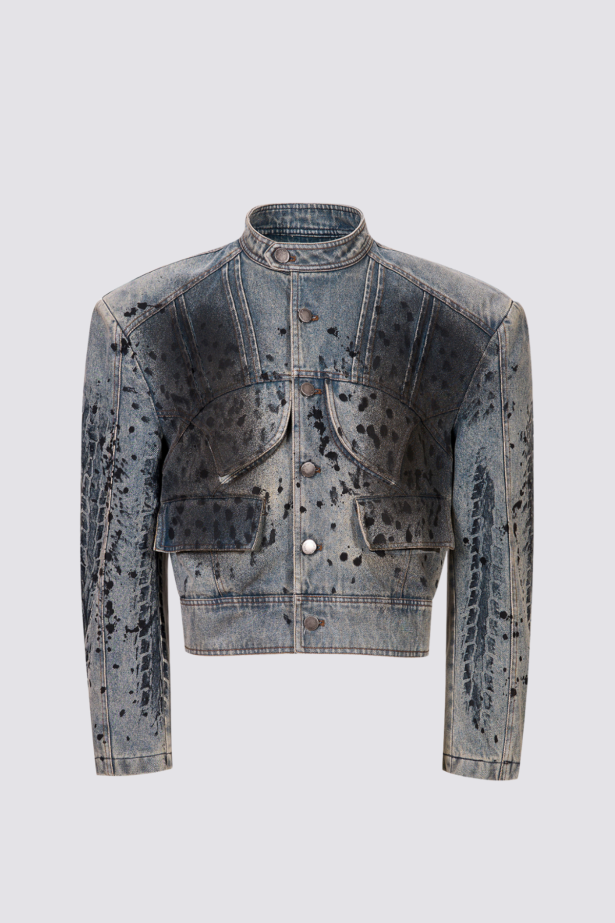 Rebel Wash Print Denim Crop Jacket