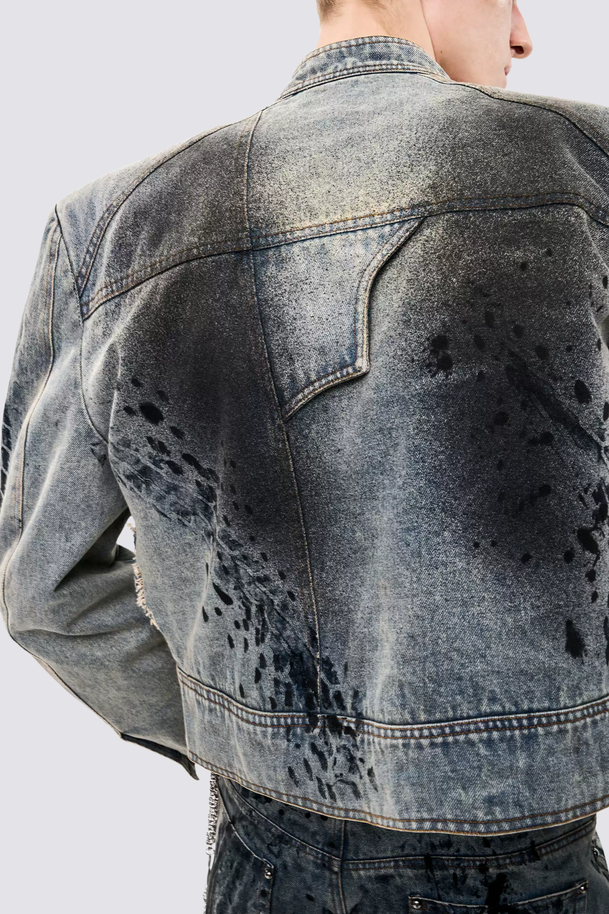 Rebel Wash Print Denim Crop Jacket