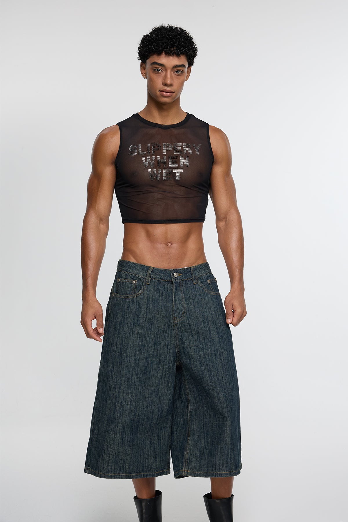 Rib Axis Rhinestone Crop Top