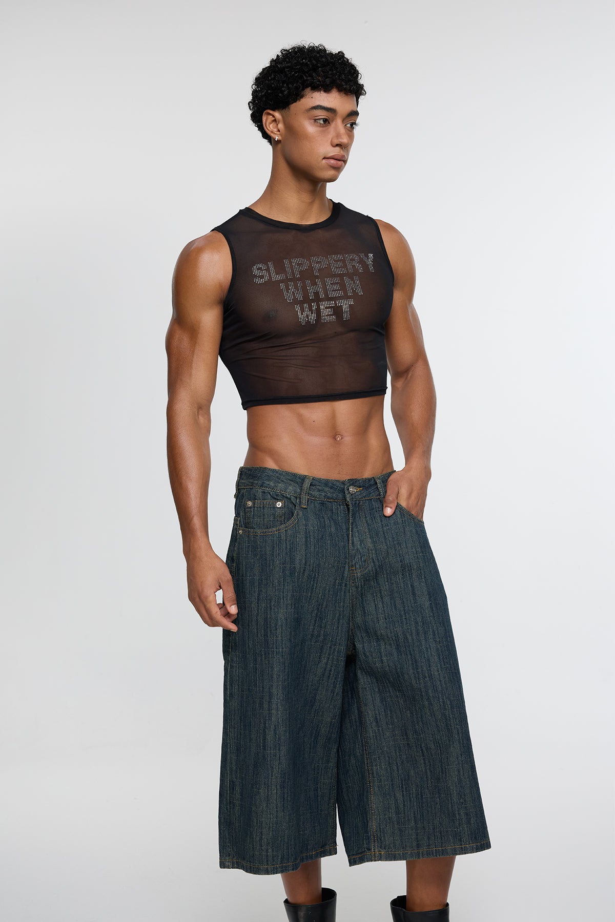 Rib Axis Rhinestone Crop Top