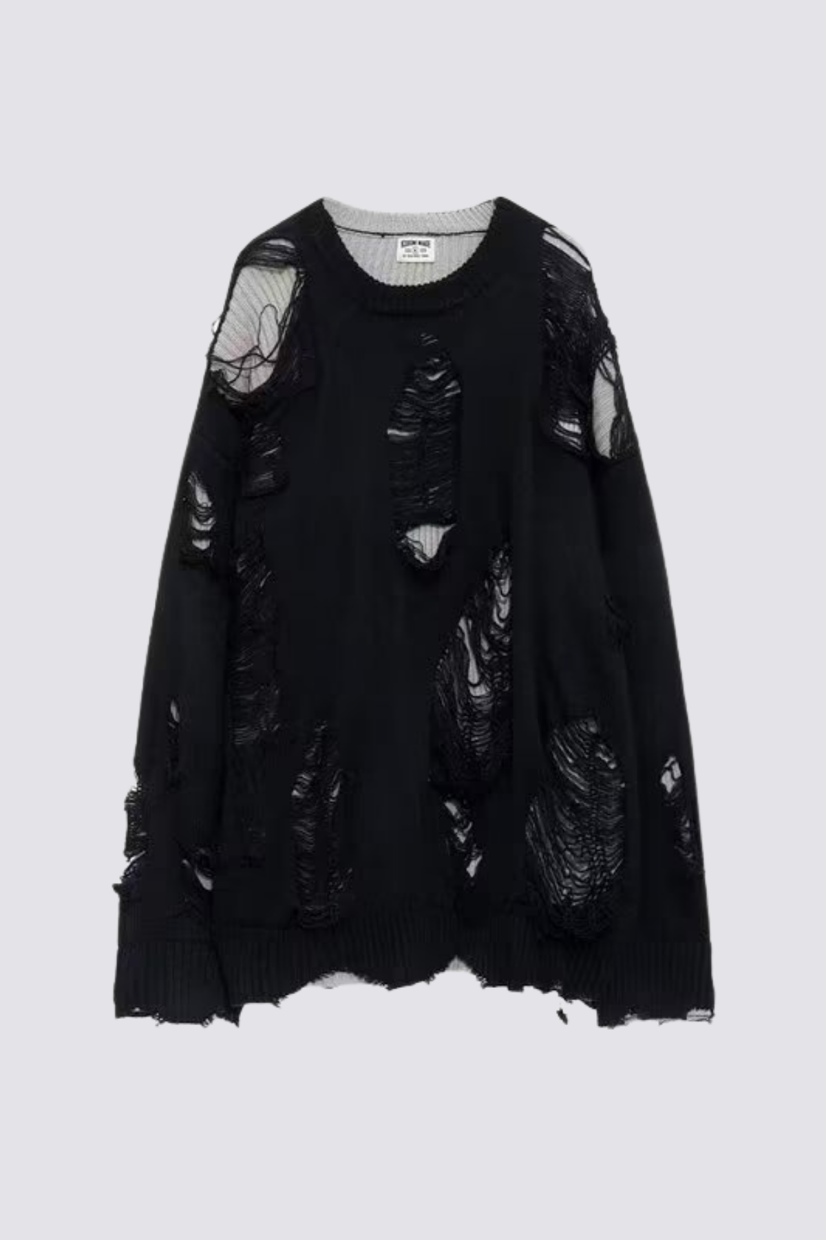 Ribbed Core Long Sleeve Ripped Knit Top Black