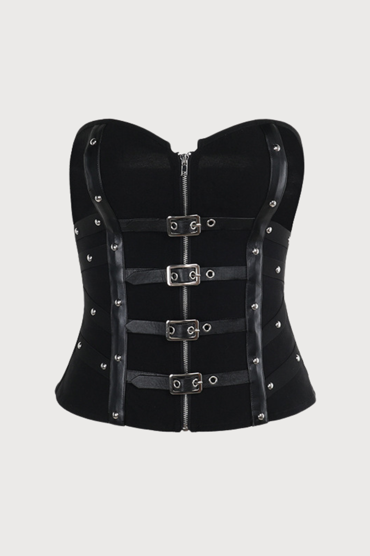 Riot Mode Punk Strapless Fishbone Buckle Top