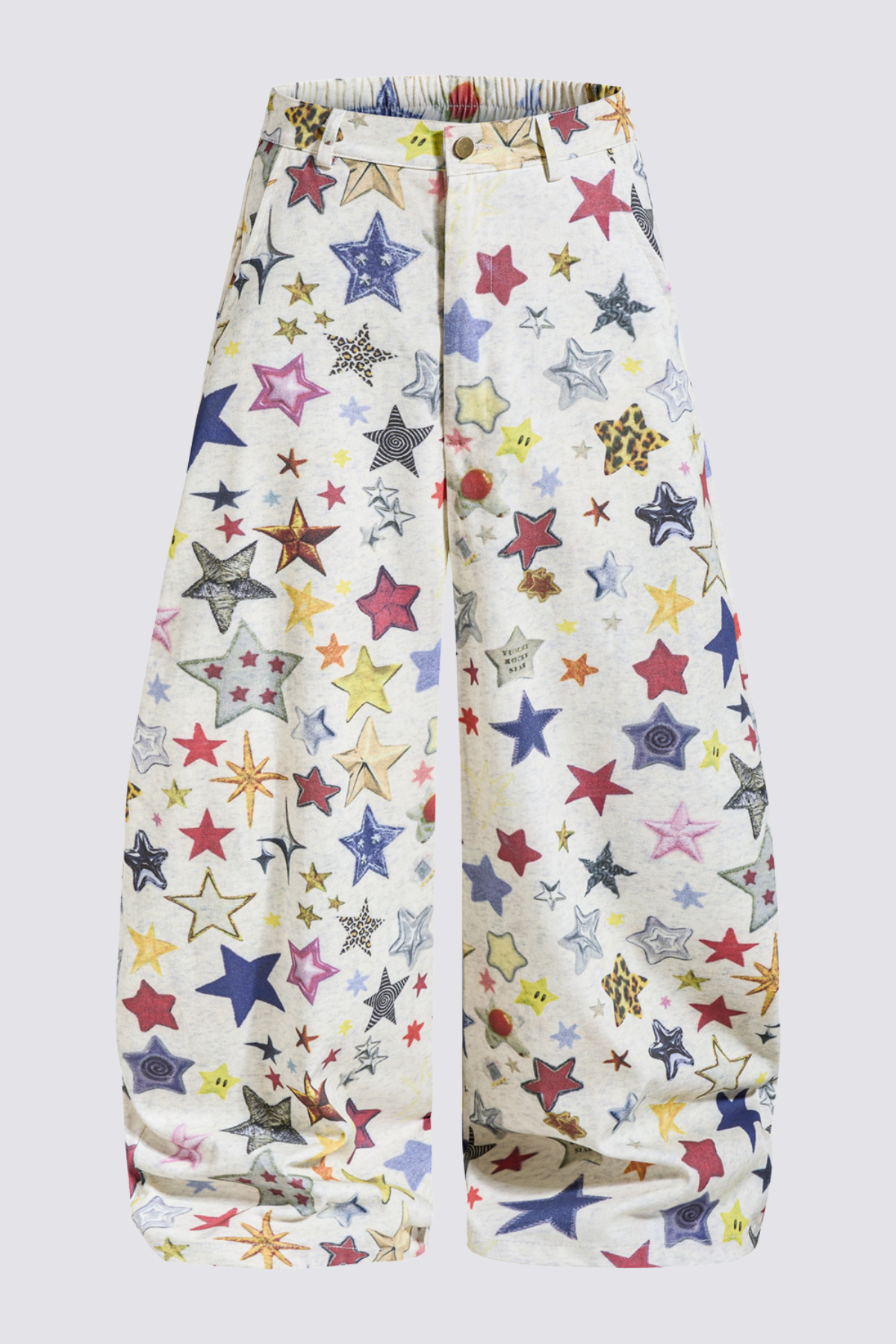 Ripstop Grid Star Print Wide Leg Pants