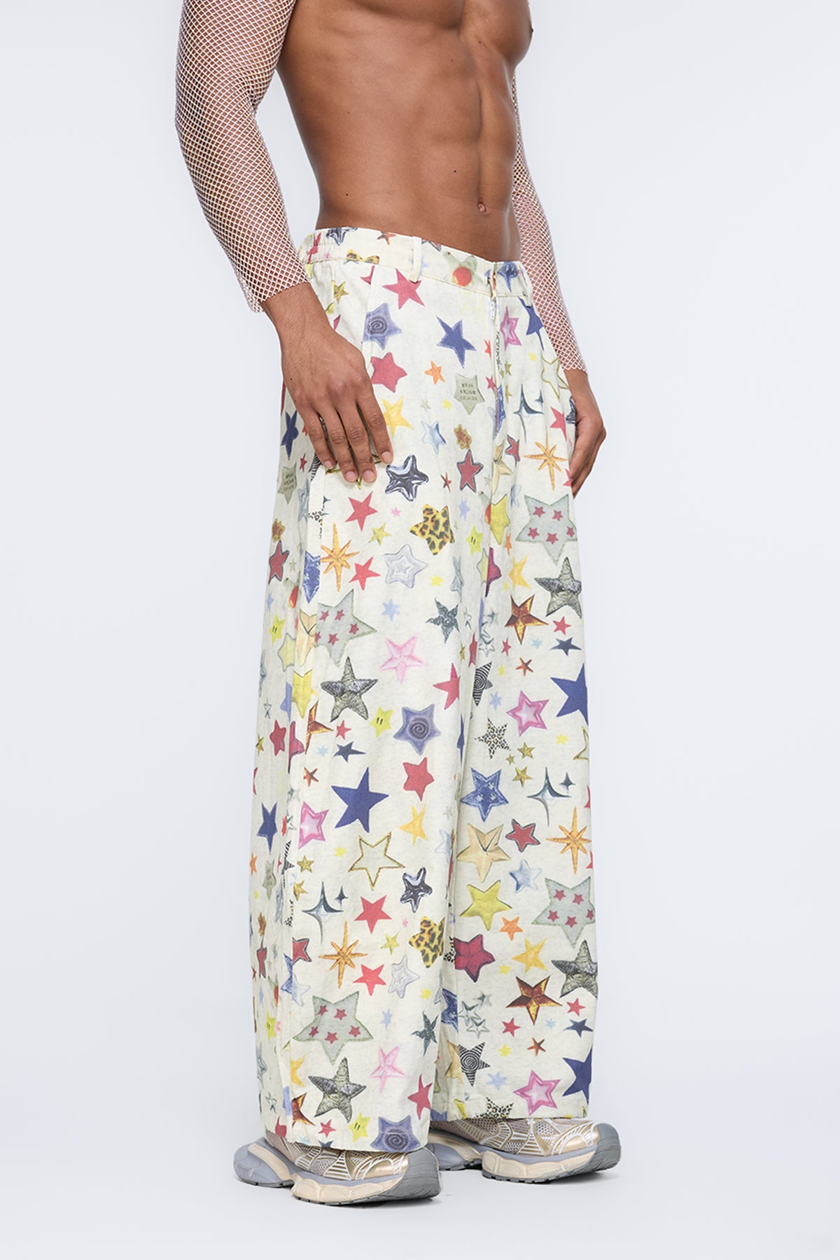 Ripstop Grid Star Print Wide Leg Pants