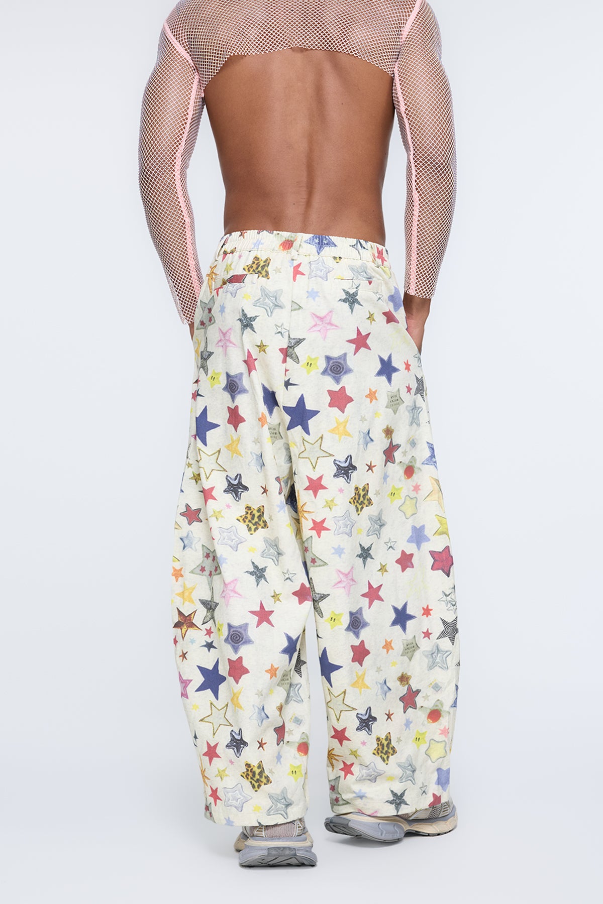 Ripstop Grid Star Print Wide Leg Pants
