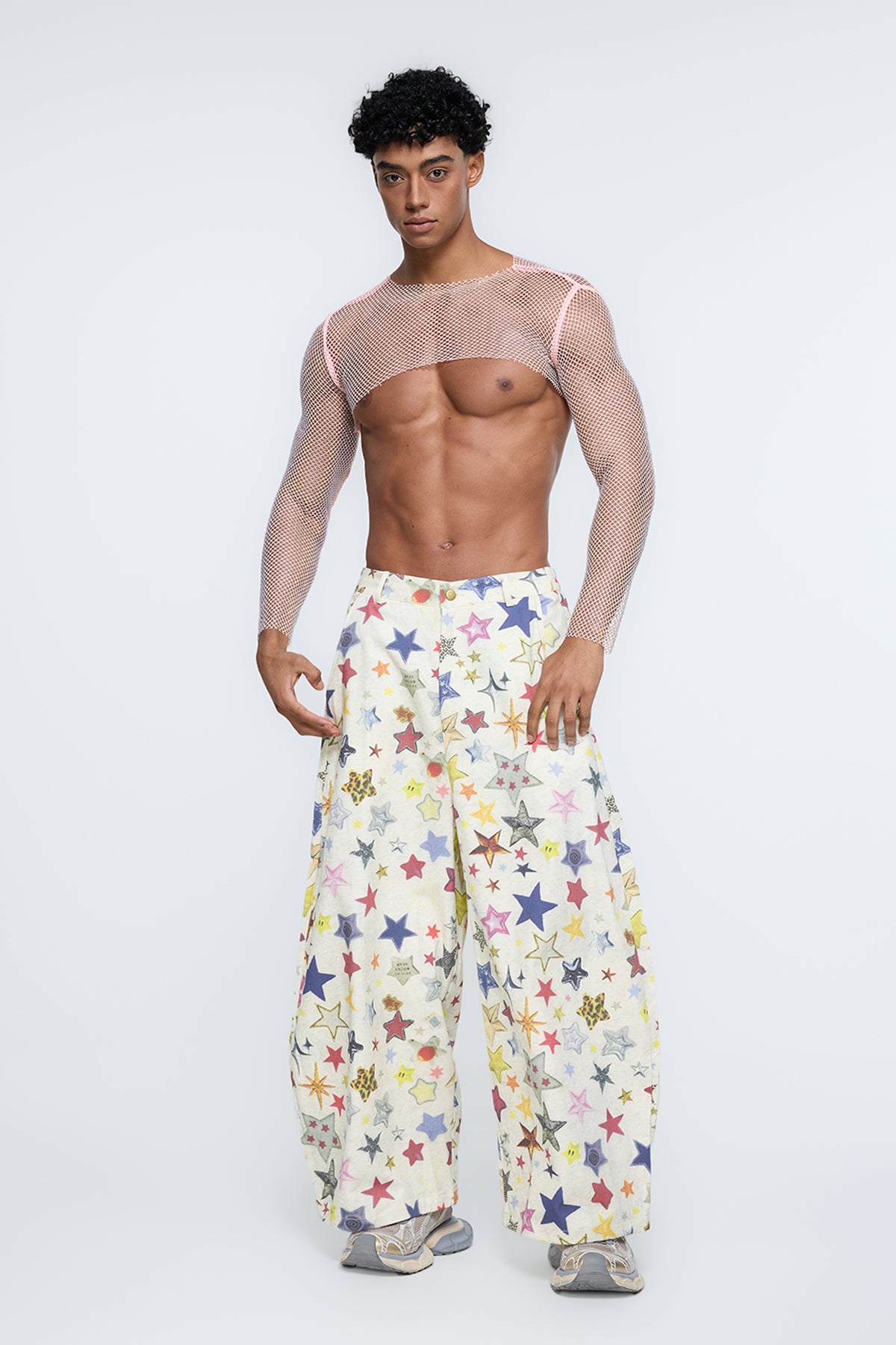 Ripstop Grid Star Print Wide Leg Pants