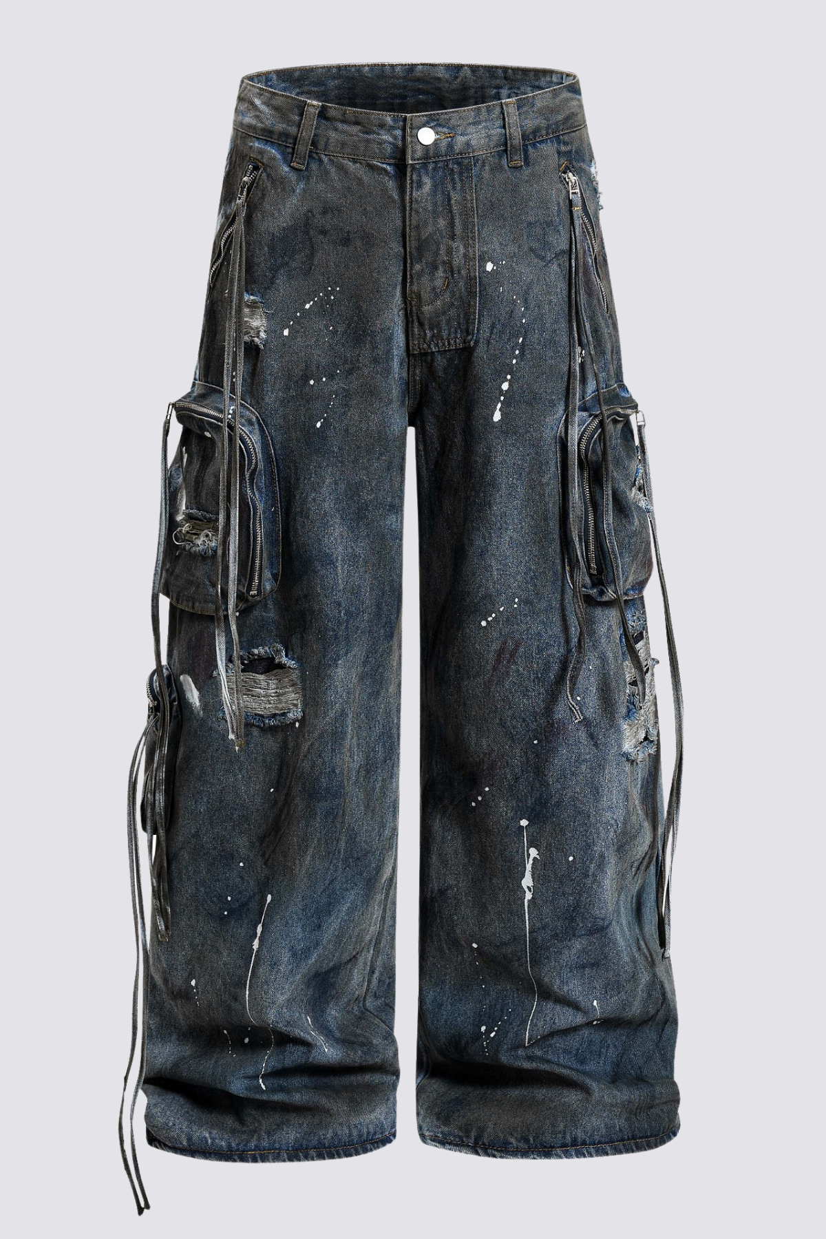 Rough Weave Wide Leg Cargo Jeans