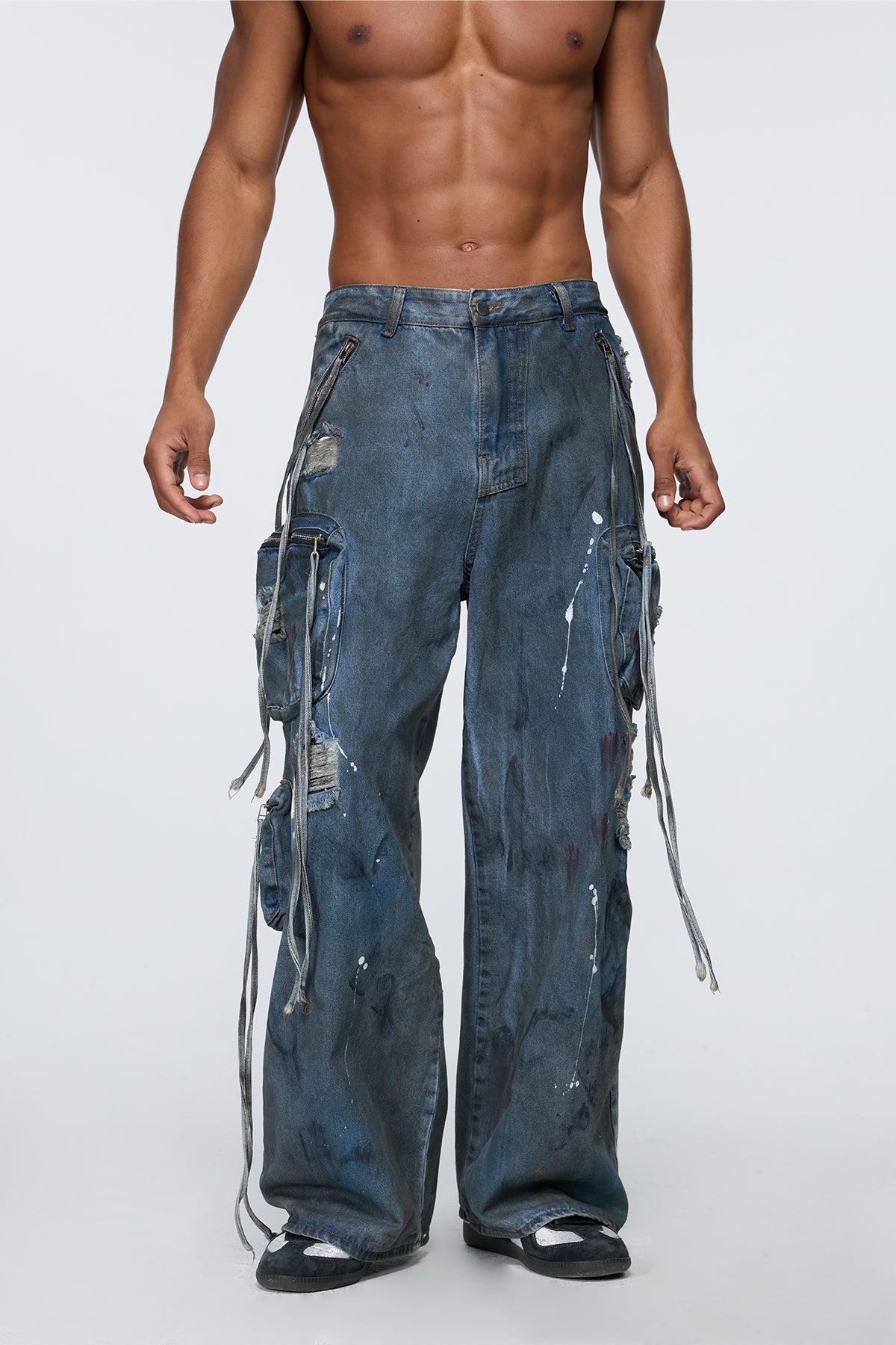 Rough Weave Wide Leg Cargo Jeans