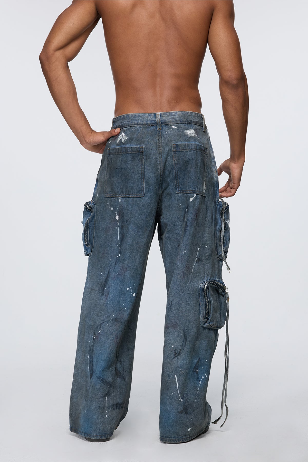Rough Weave Wide Leg Cargo Jeans