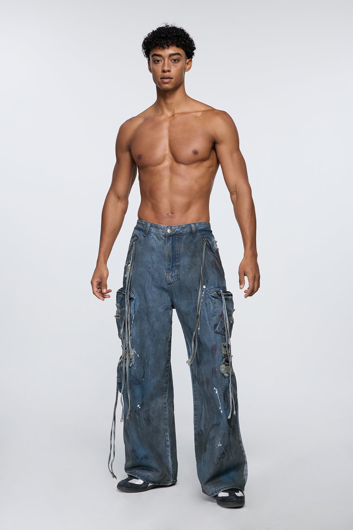Rough Weave Wide Leg Cargo Jeans