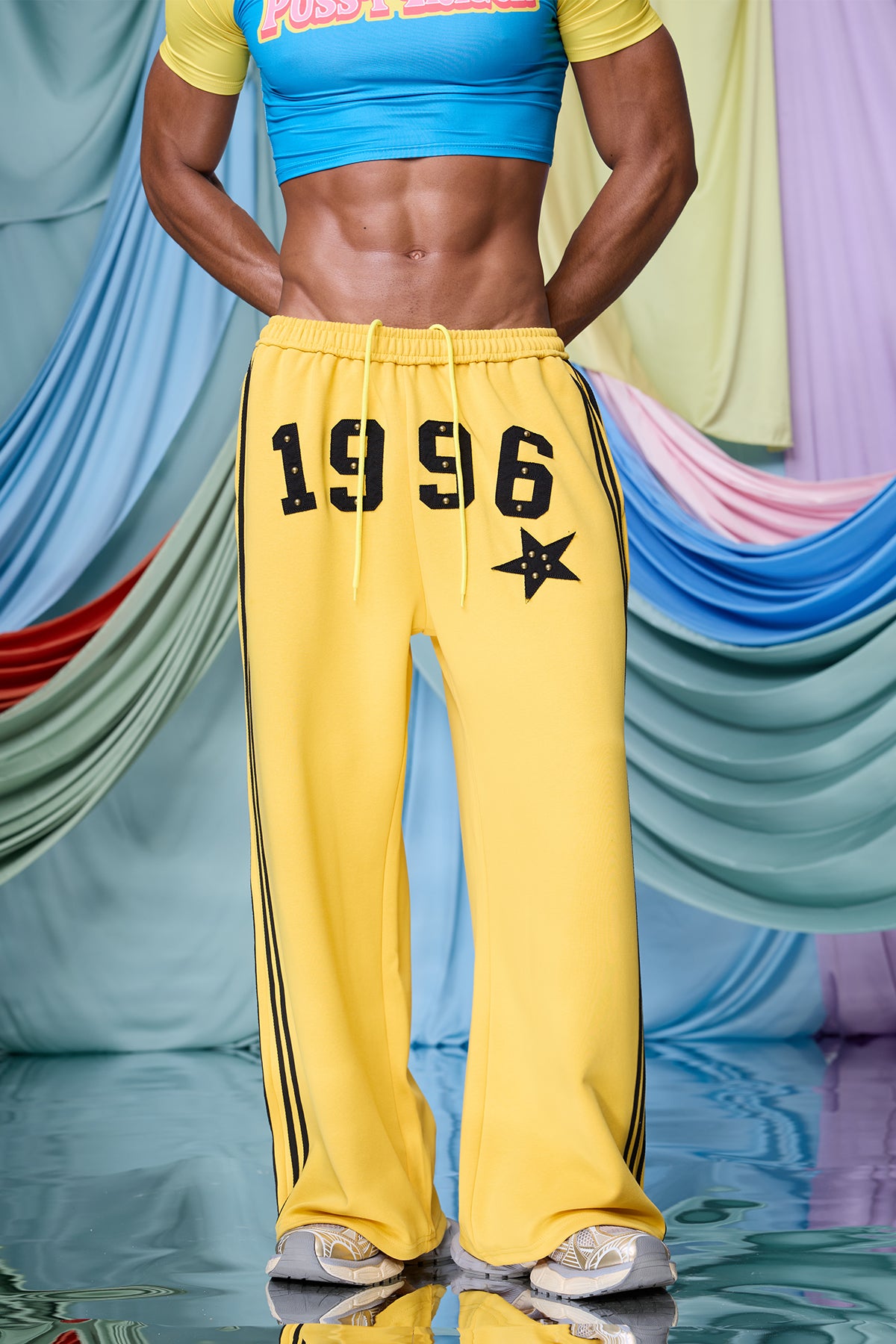 Rugged Taper Print Stripe Straight Pants