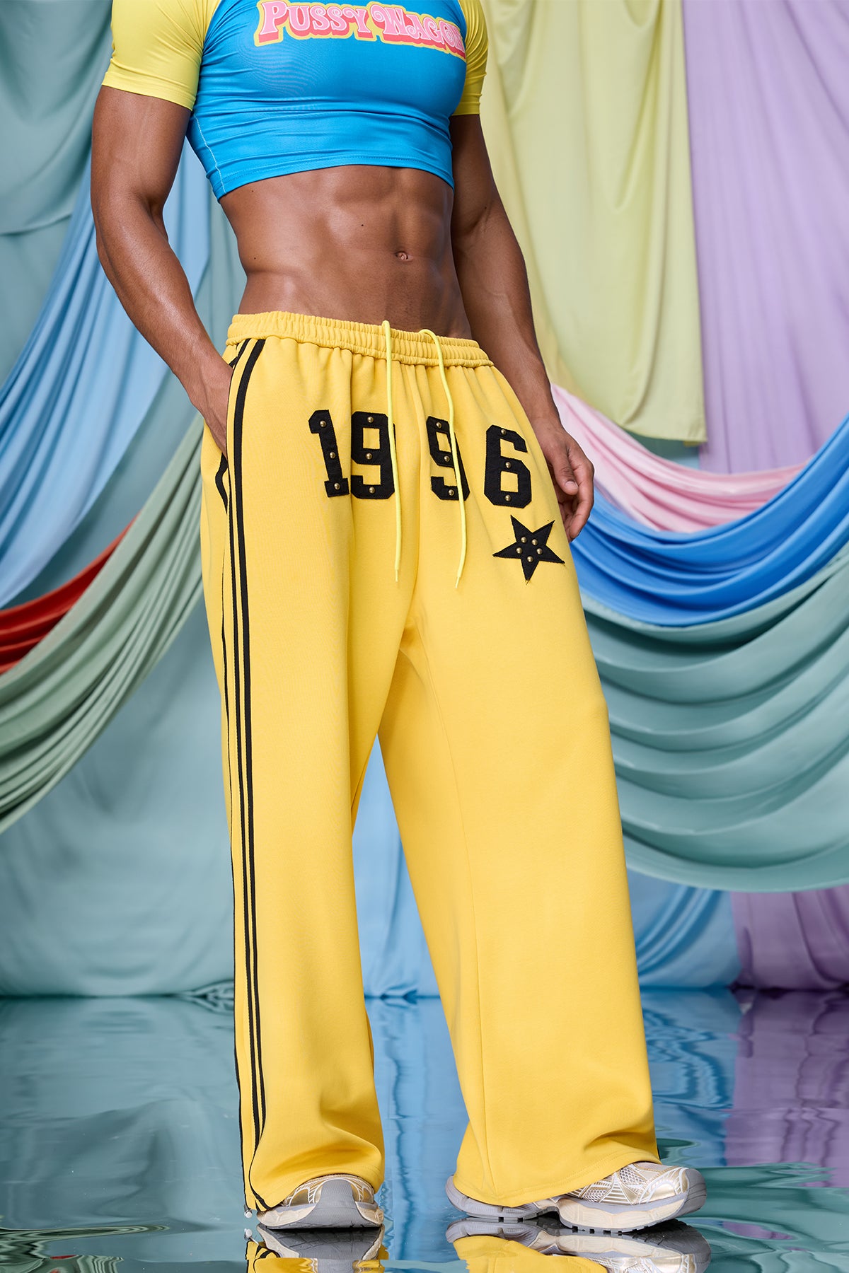 Rugged Taper Print Stripe Straight Pants