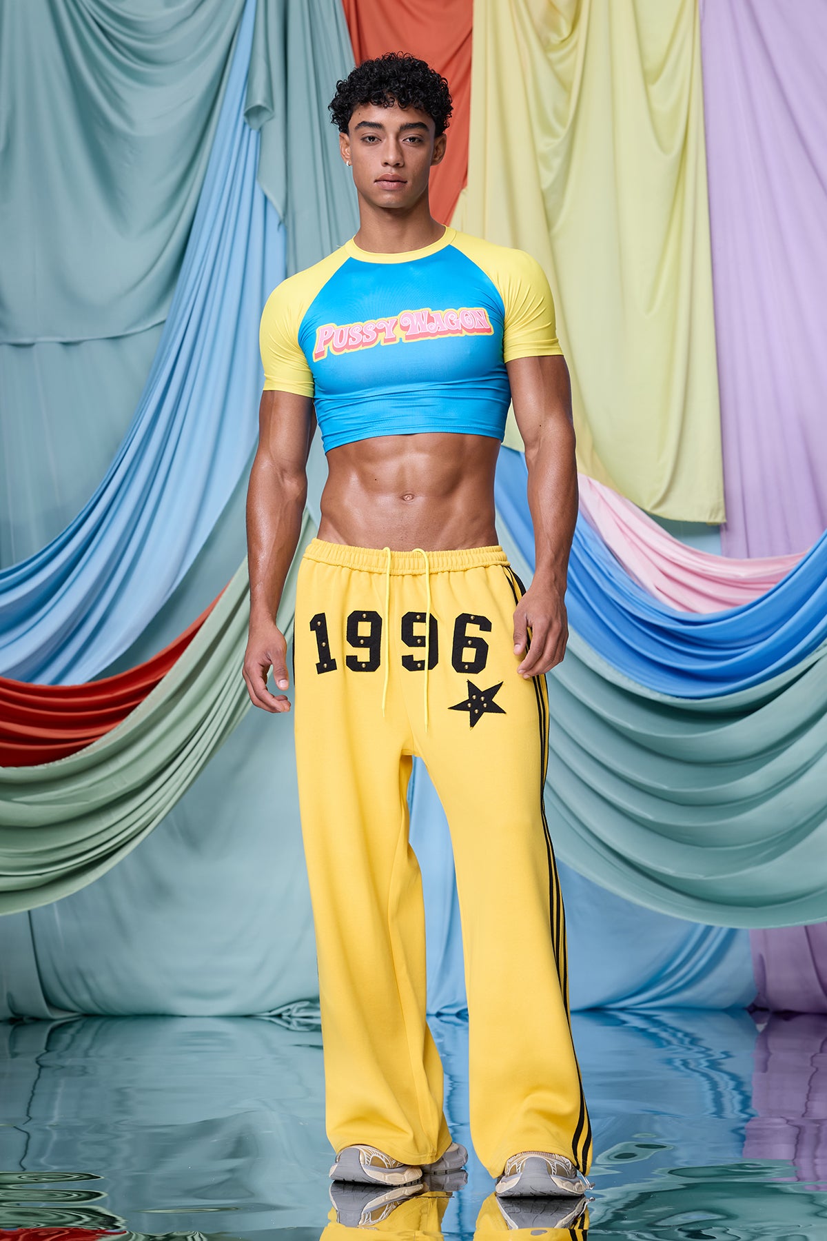 Rugged Taper Print Stripe Straight Pants