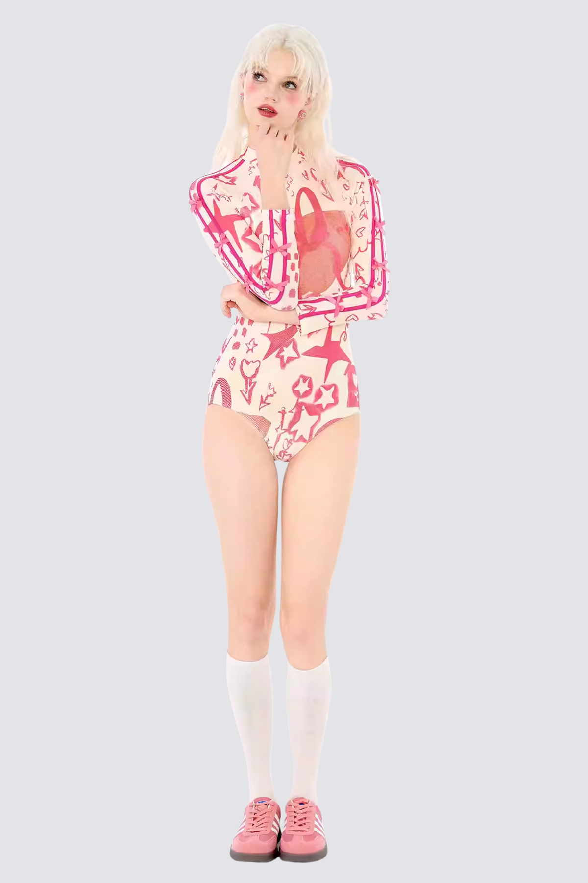Satellite Pop Bow Print Long Sleeve Bodysuit