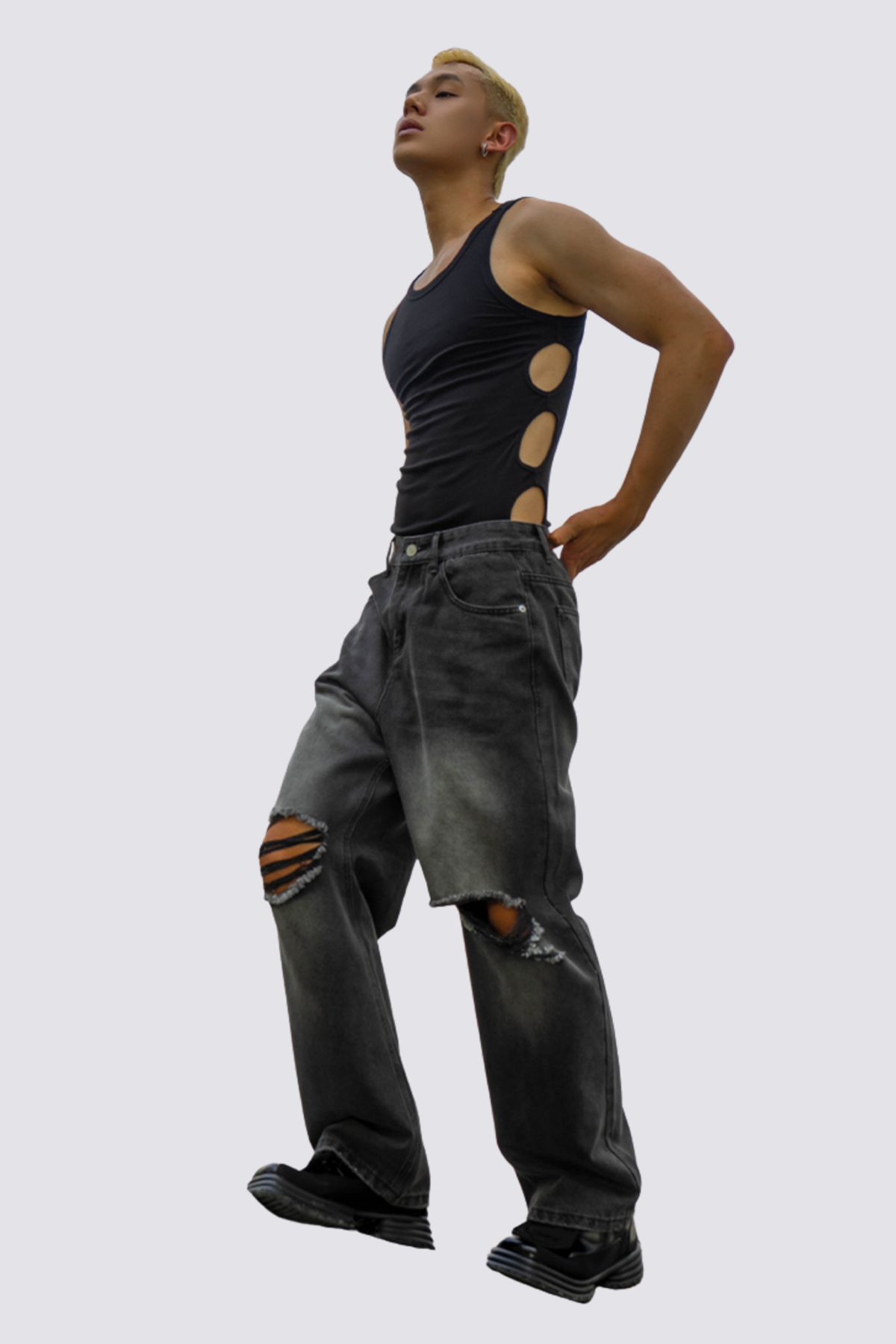 Satin Trace Cutout Sleeveless Top Black