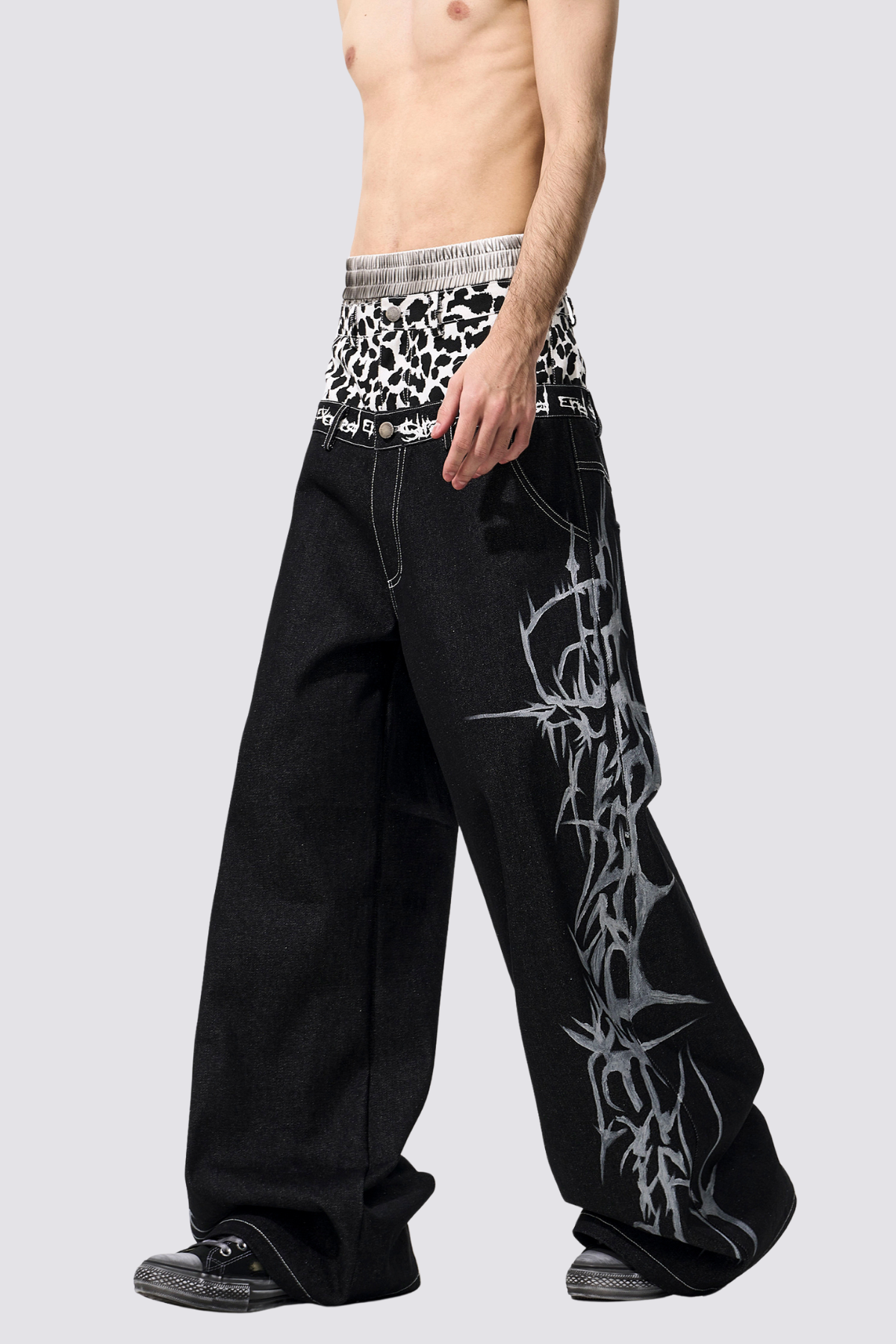 Savage Scene Leopard Print Wide Leg Jeans