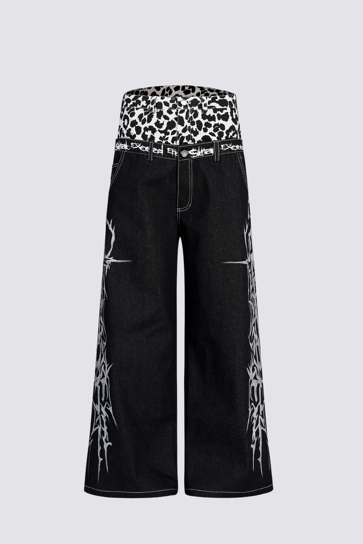 Savage Scene Leopard Print Wide Leg Jeans