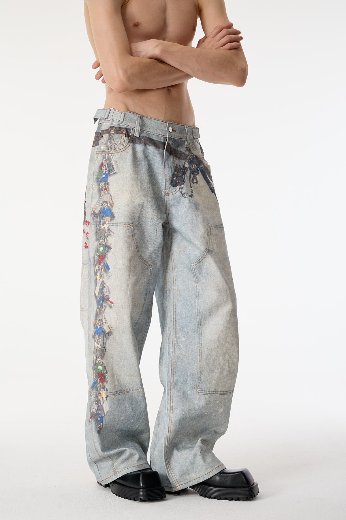 Scan Glitch Print Straight Jeans