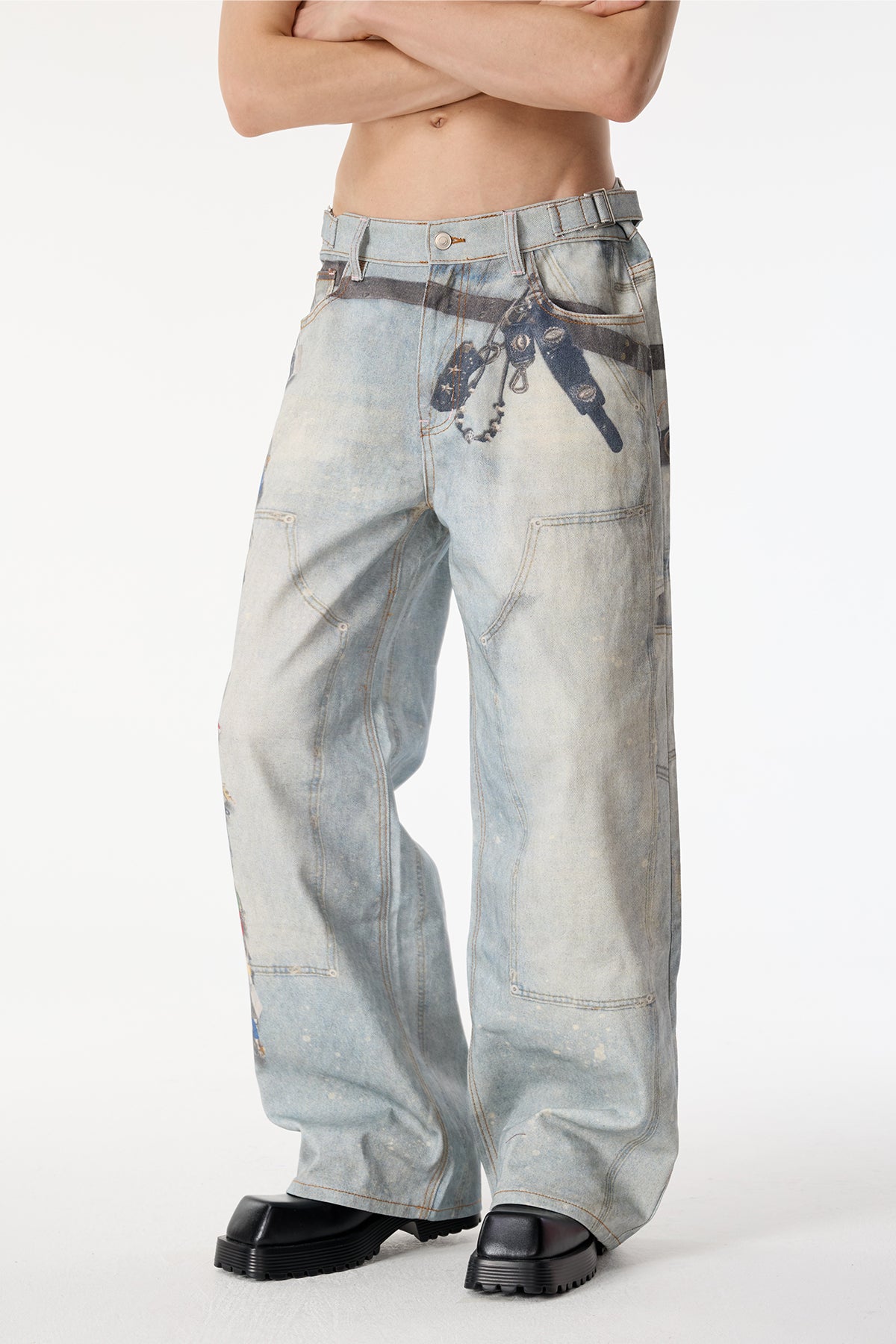 Scan Glitch Print Straight Jeans