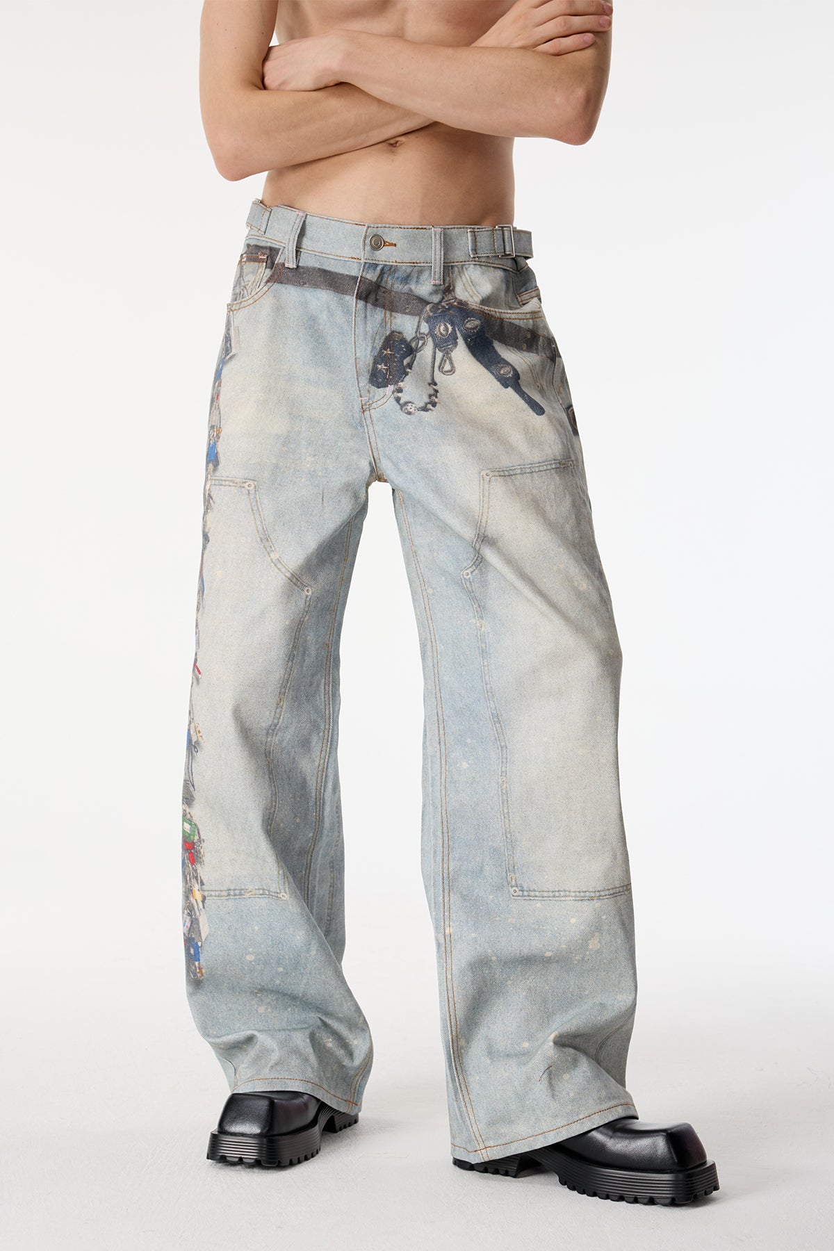 Scan Glitch Print Straight Jeans