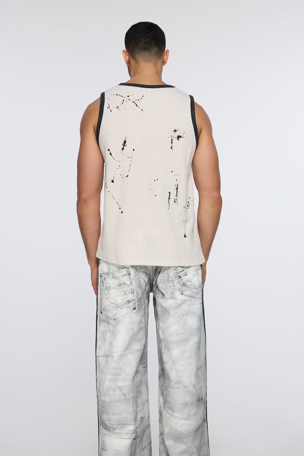 Screened Line Print Tank Top Beige