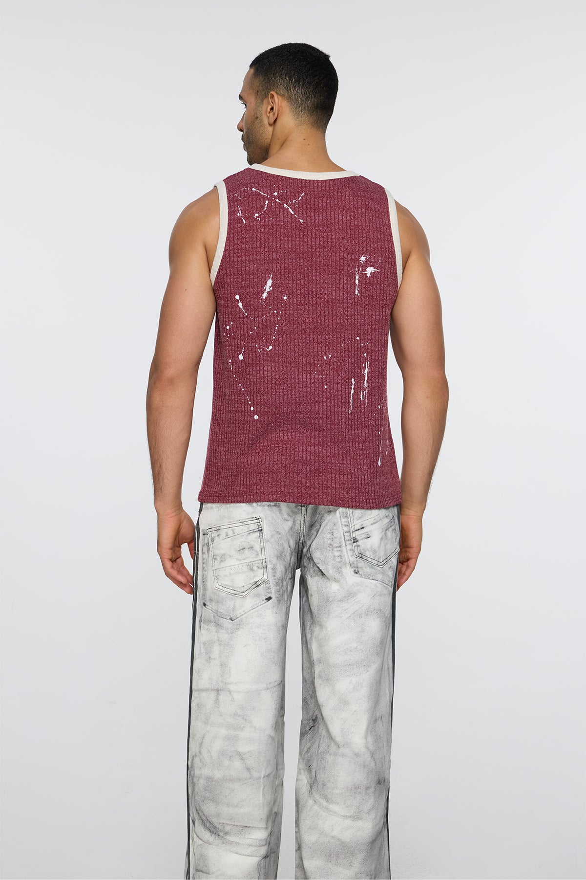 Screened Line Print Tank Top Red