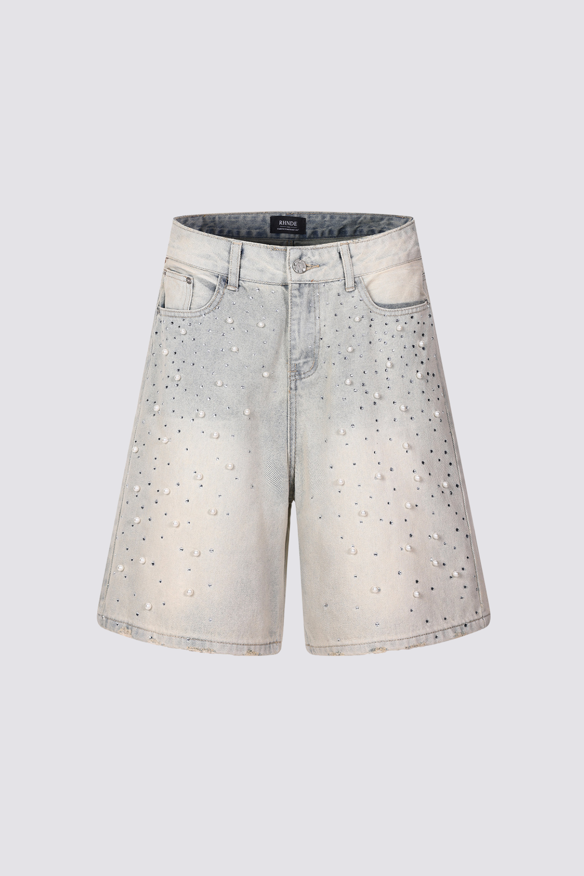 Selvedge Core Pearl Rhinestone Denim Shorts