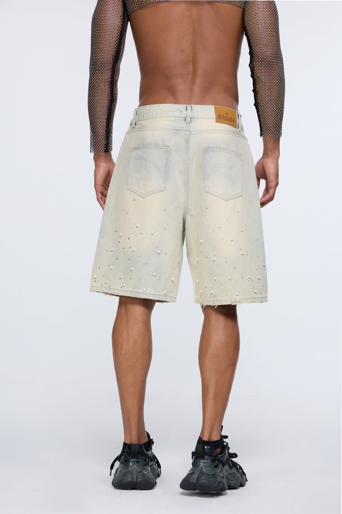 Selvedge Core Pearl Rhinestone Denim Shorts