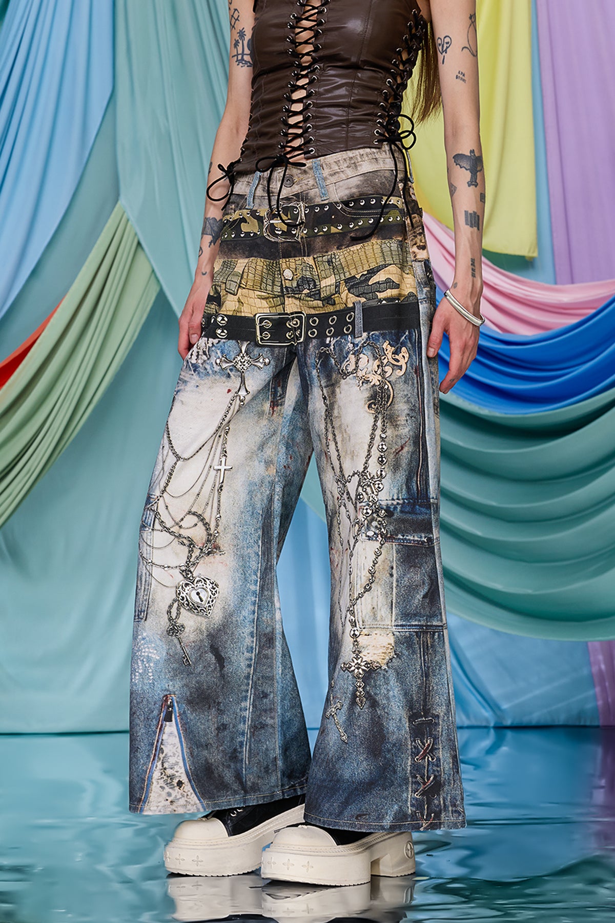 Shadow Denim Print Wide Leg Jeans