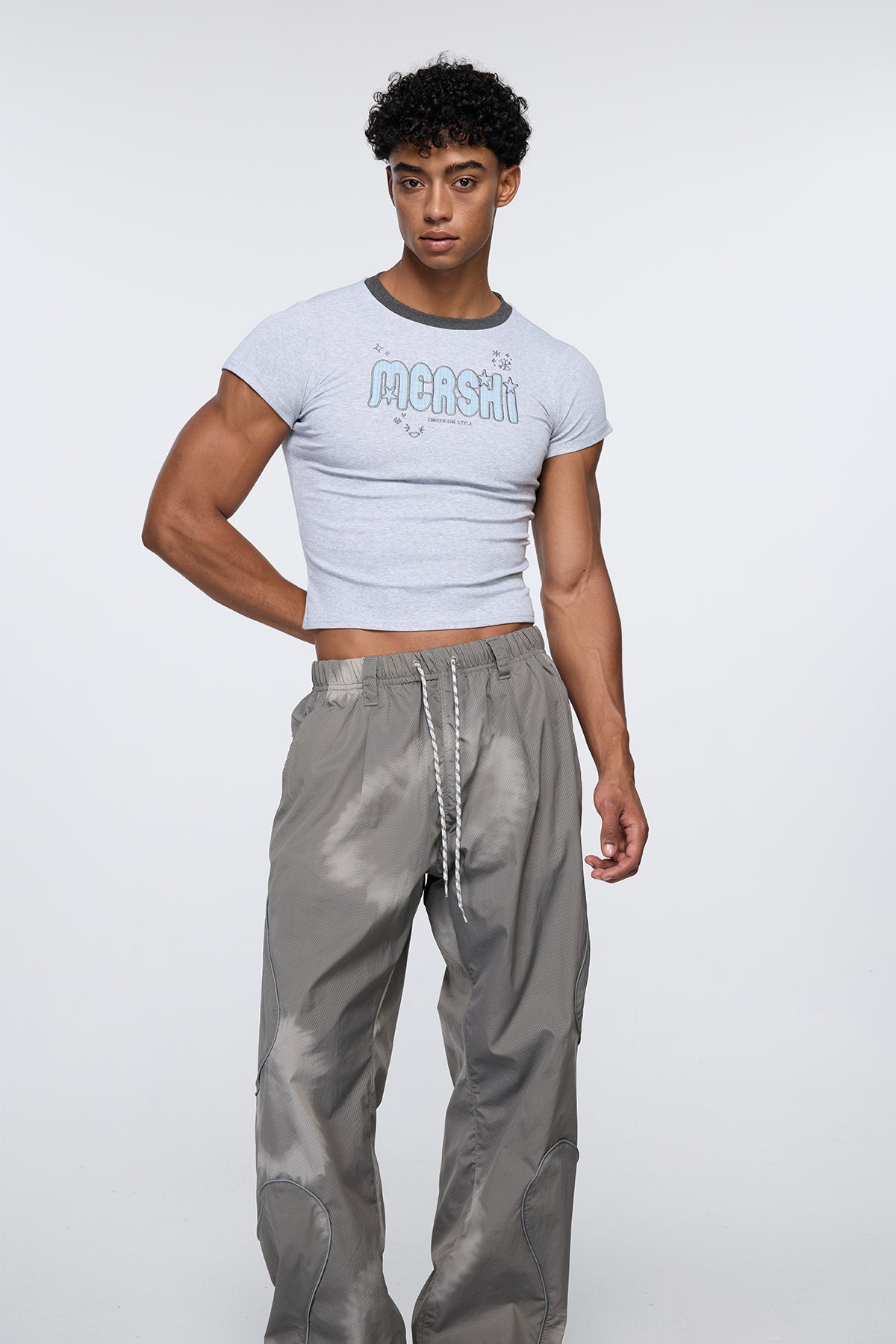 Shadow Edge Embroidered Crop Top Grey