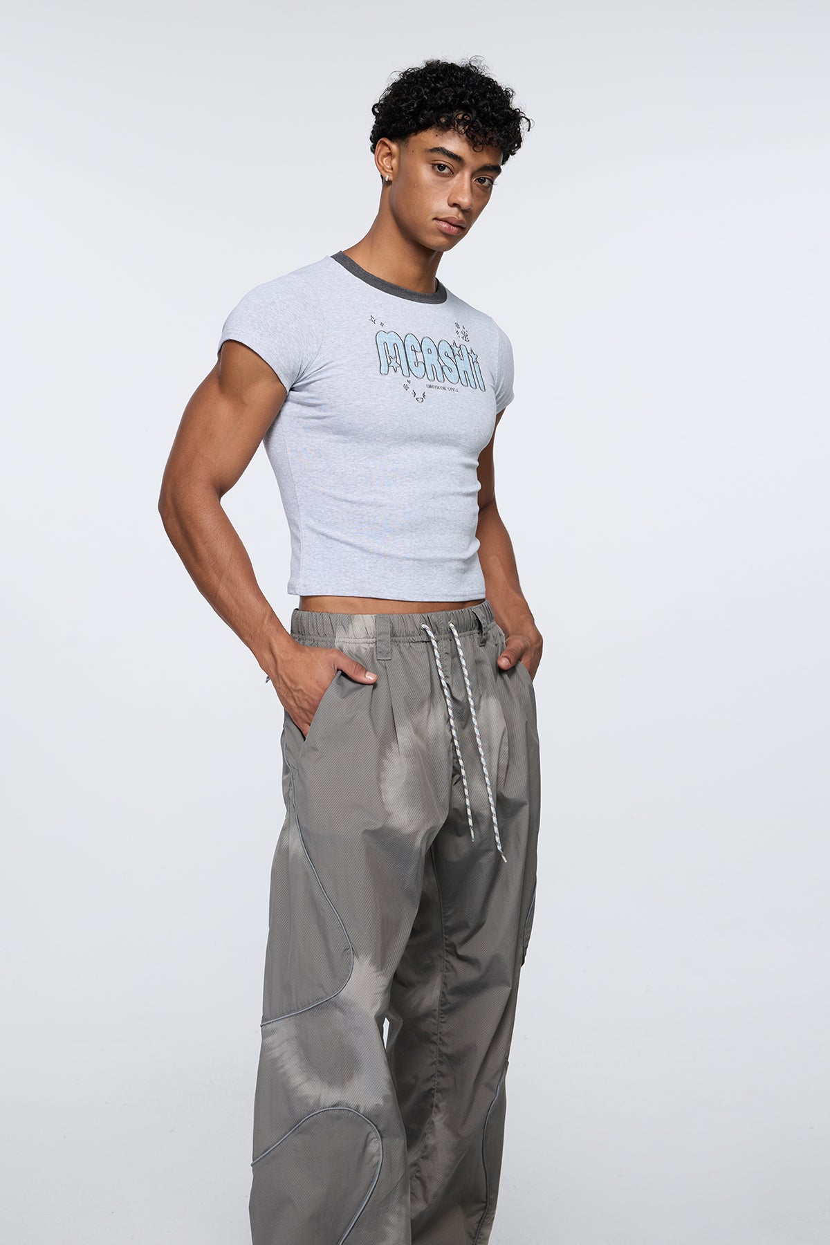 Shadow Edge Embroidered Crop Top Grey