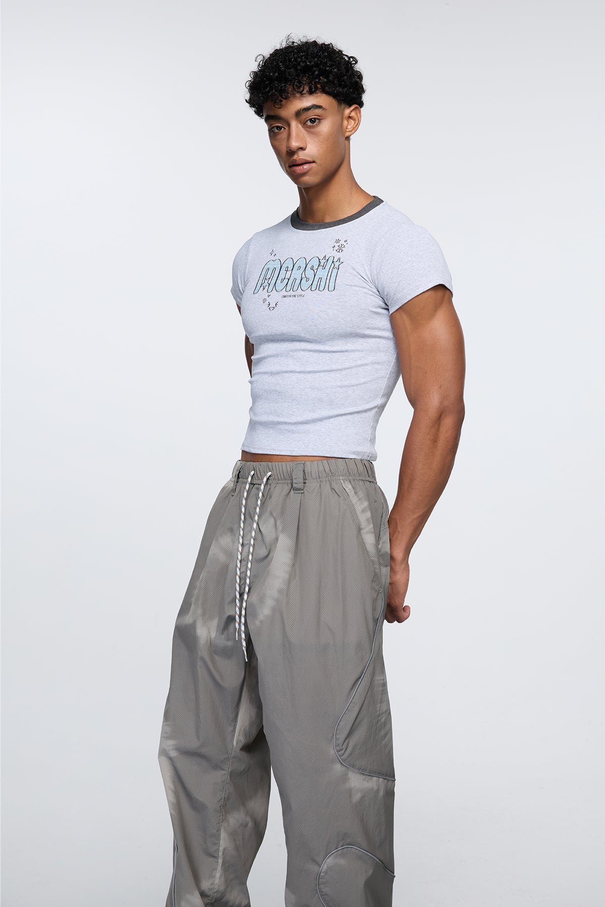 Shadow Edge Embroidered Crop Top Grey
