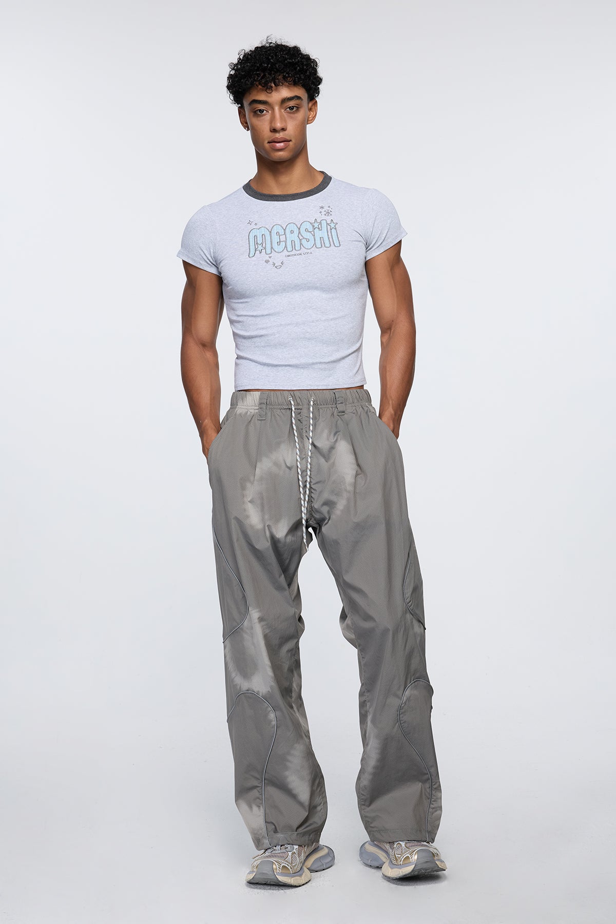 Shadow Edge Embroidered Crop Top Grey
