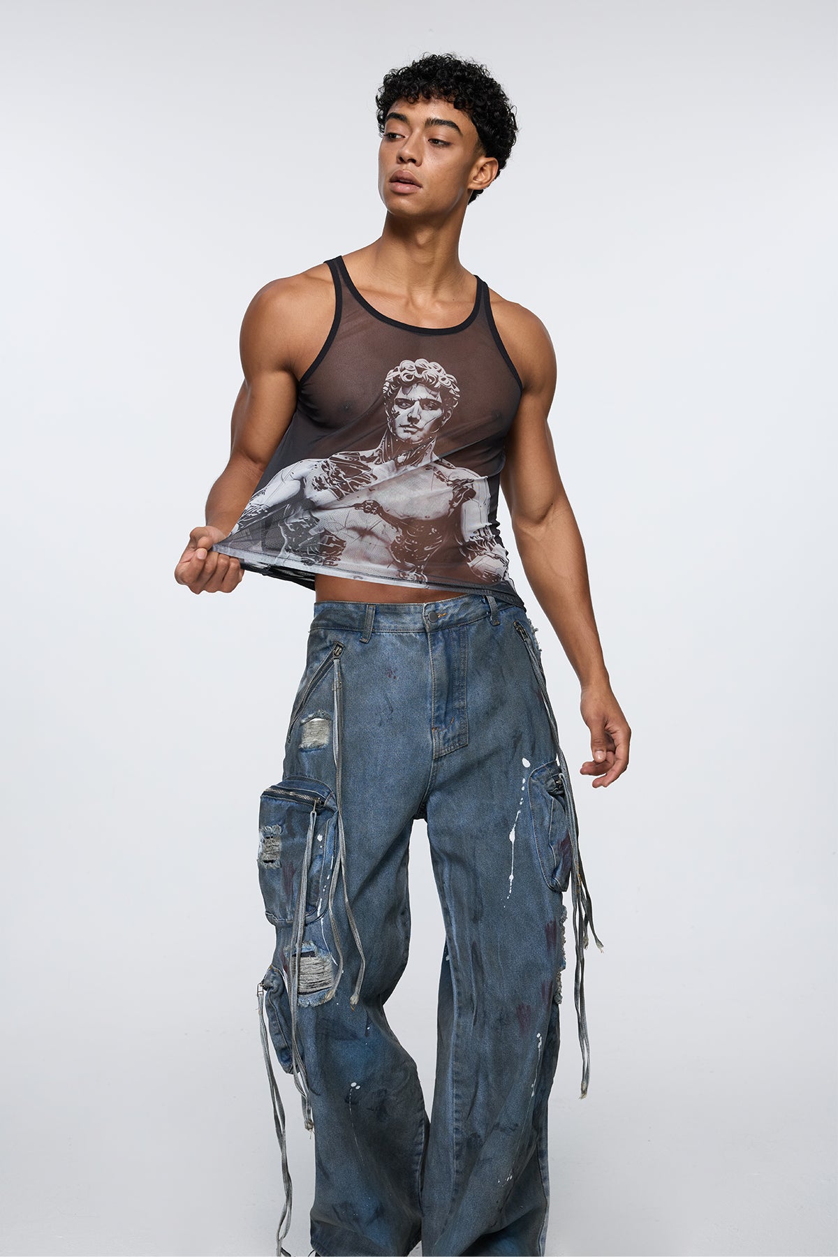 Shadow Filter Print Mesh Tank Top