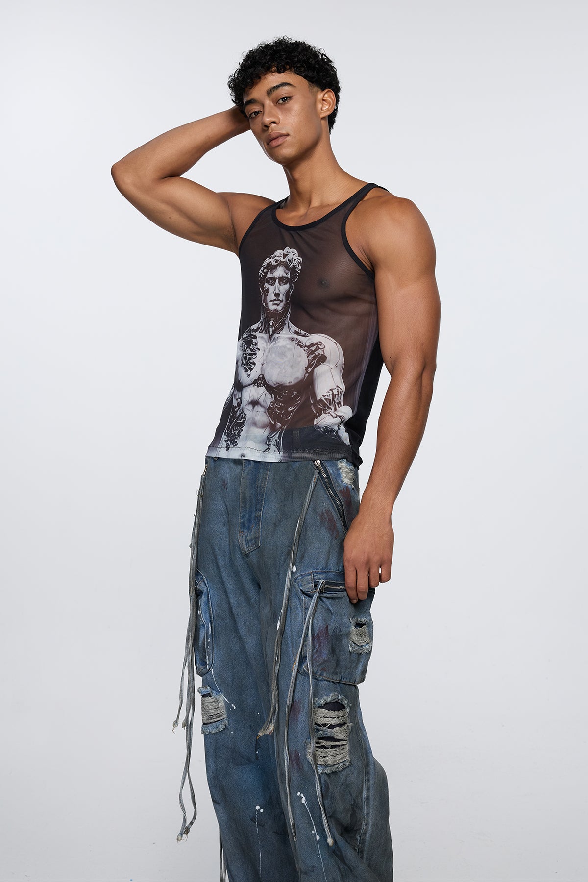 Shadow Filter Print Mesh Tank Top