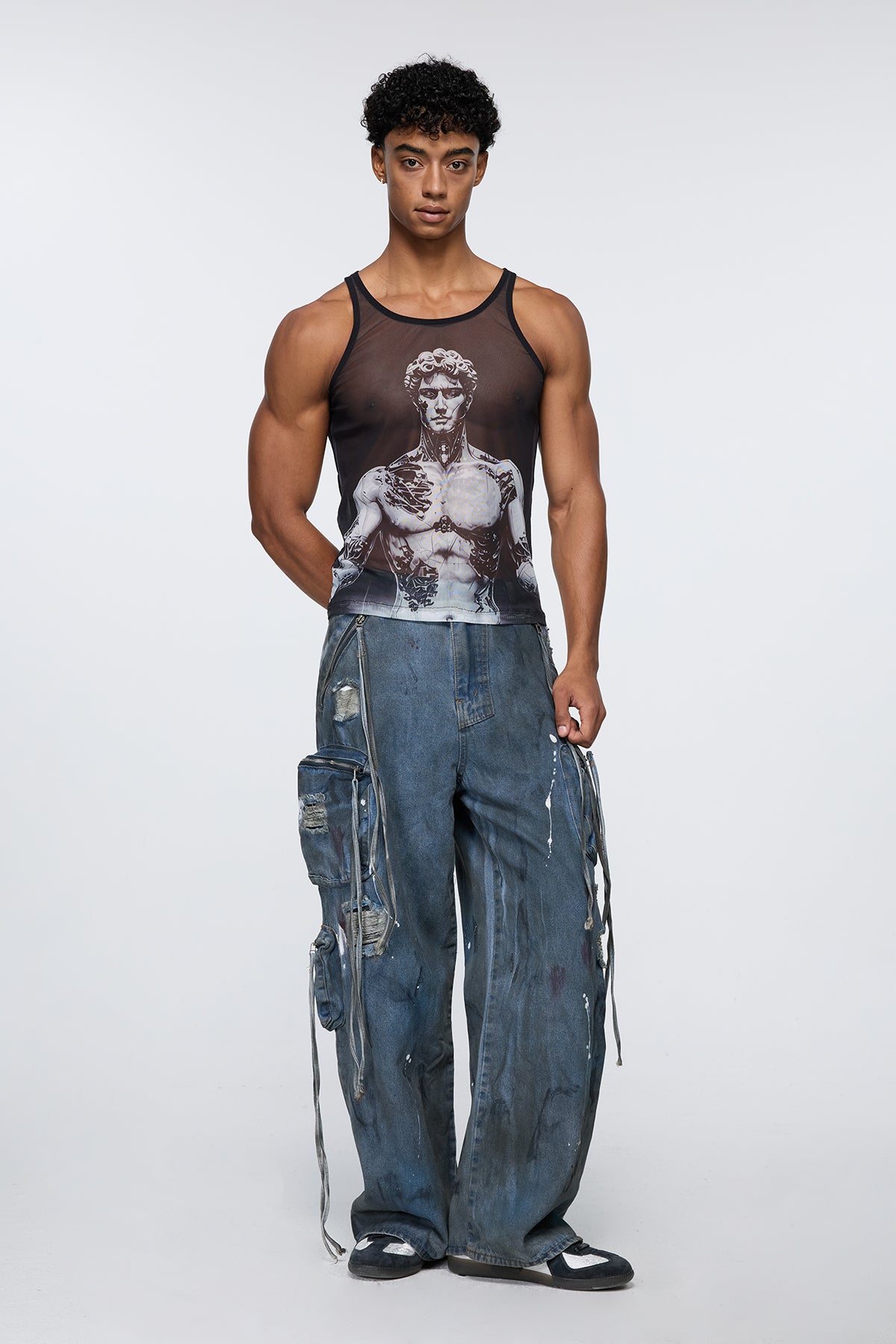 Shadow Filter Print Mesh Tank Top
